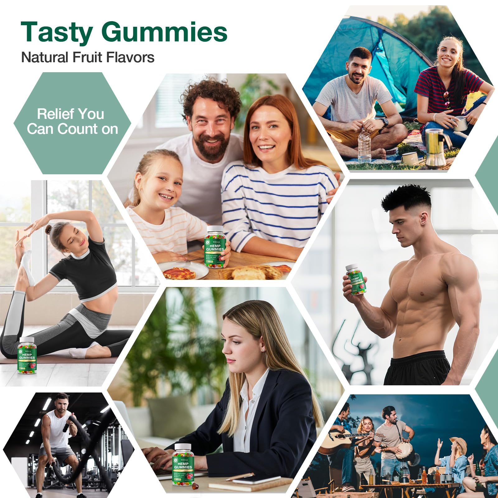 Lifestyle scene with WBSQL Organic Hemp Gummies on a table
