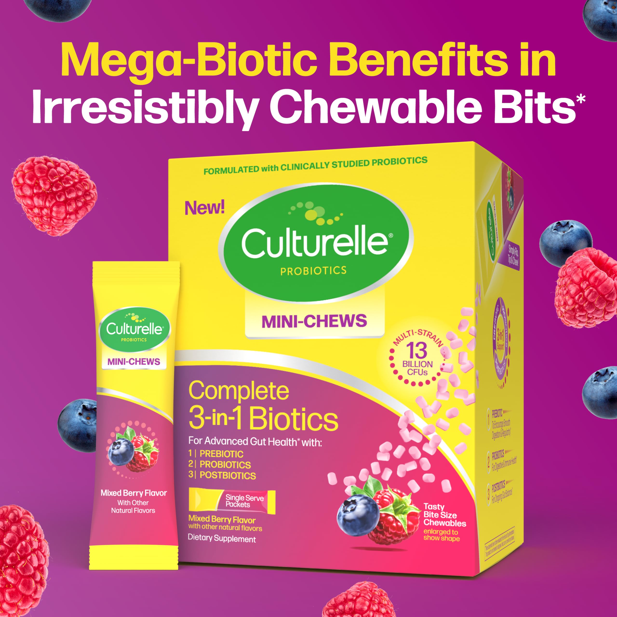 Lifestyle shot of Culturelle Complete 3-in-1 Biotics Mini-Chews on a table