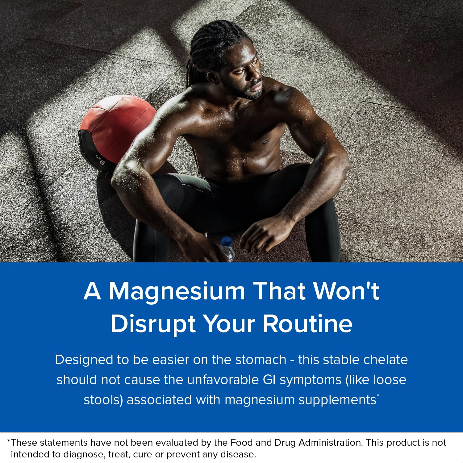 Lifestyle shot of Designs for Sport Magnesium Bisglycinate Chelate capsules on a wooden table