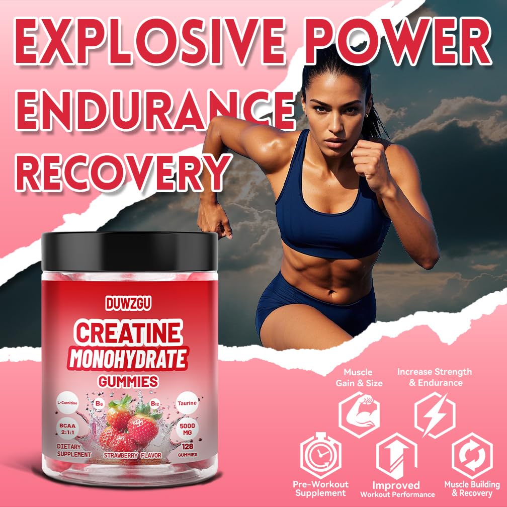 Lifestyle shot of DUWZGU Creatine Gummies in a gym setting