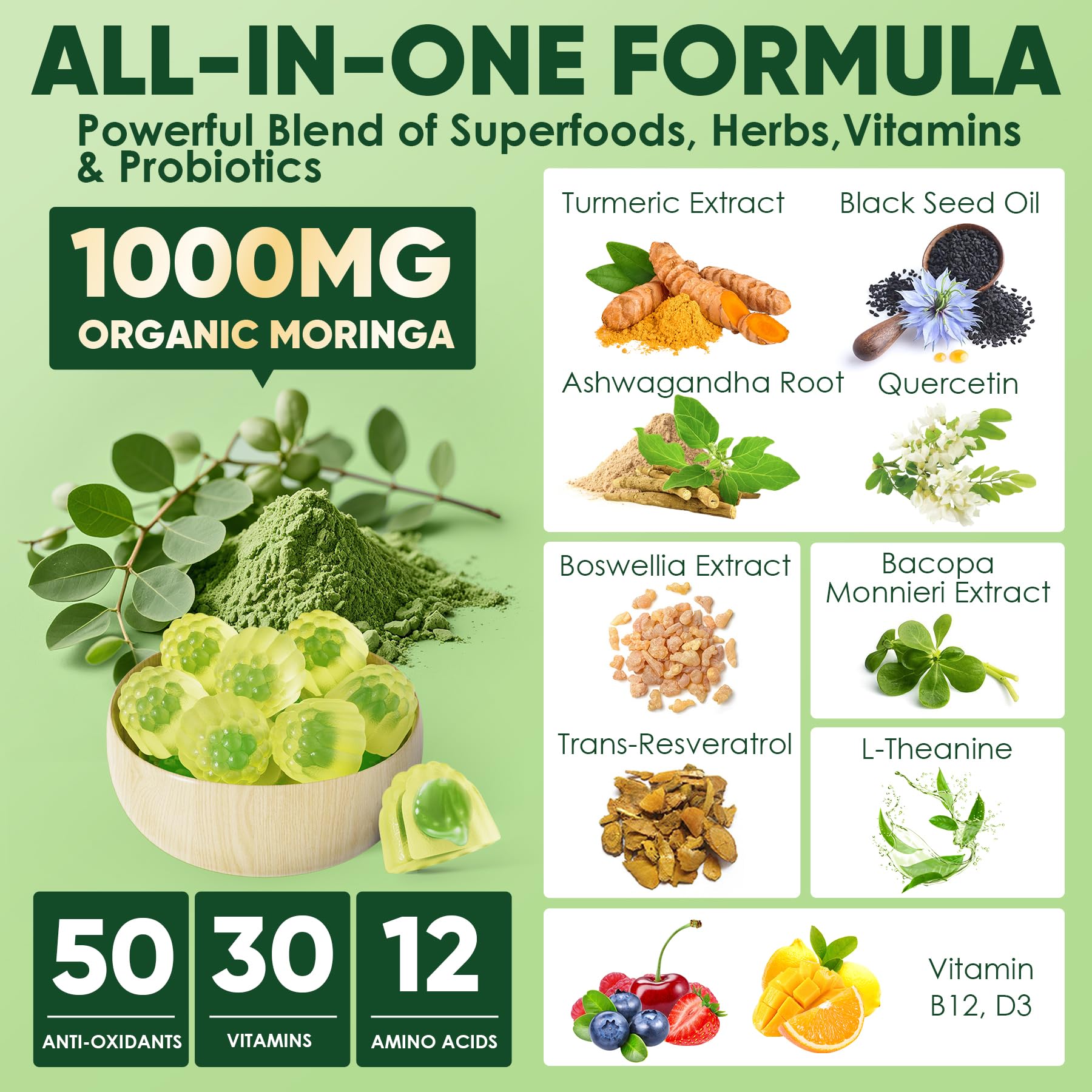 Lifestyle shot of ELLAMENTZ Moringa Gummies on a kitchen table