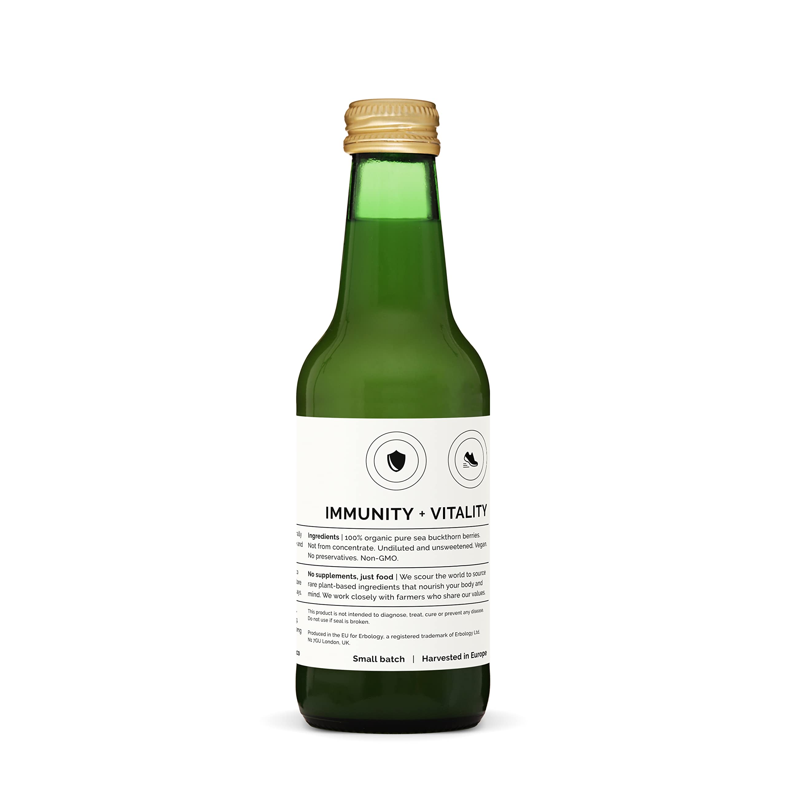 Lifestyle shot of Erbology Sea Buckthorn Juice in a kitchen