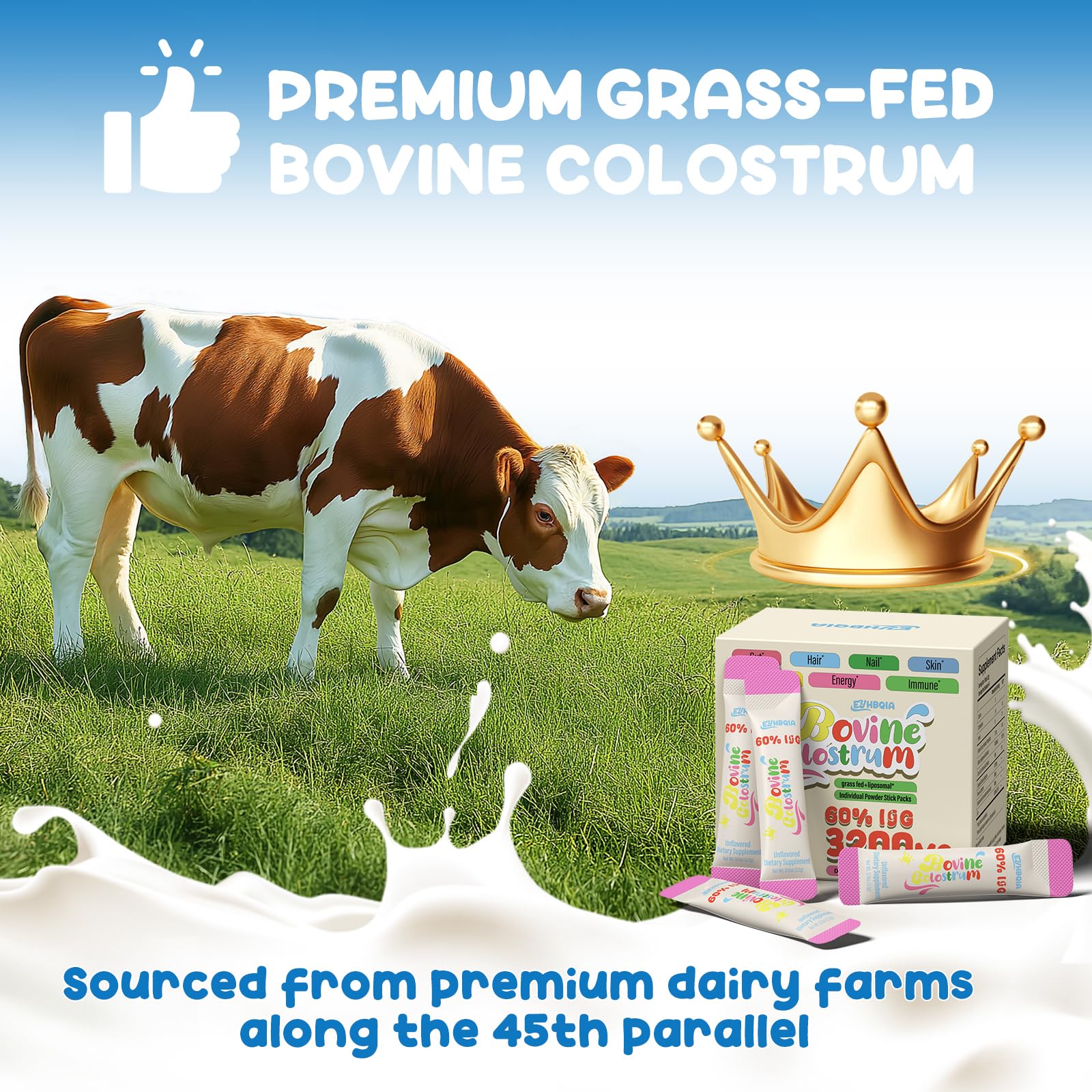 Lifestyle shot of EYHBQIA Freeze Dried Colostrum Powder in a smoothie