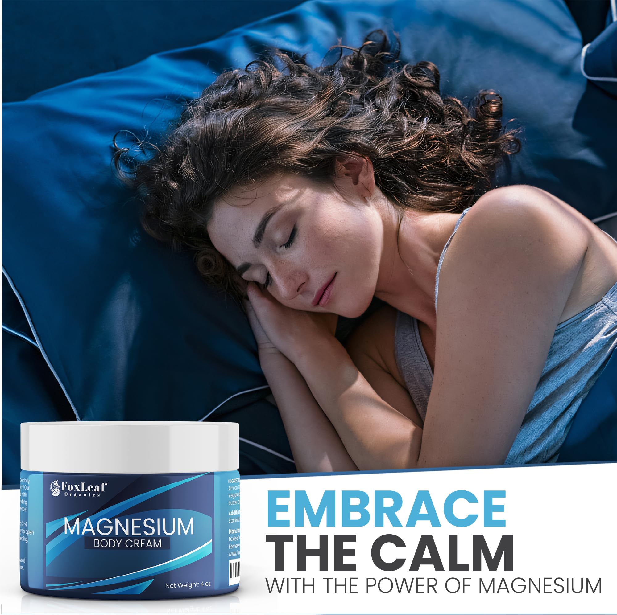 Lifestyle shot of FOXLEAF Magnesium Cream on bedside table