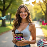 Lifestyle shot of Healthergize Hemp Butterflies Gummies on a table