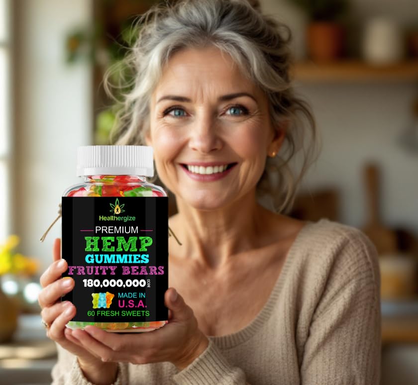 Lifestyle shot of Healthergize Hemp Gummies with a book