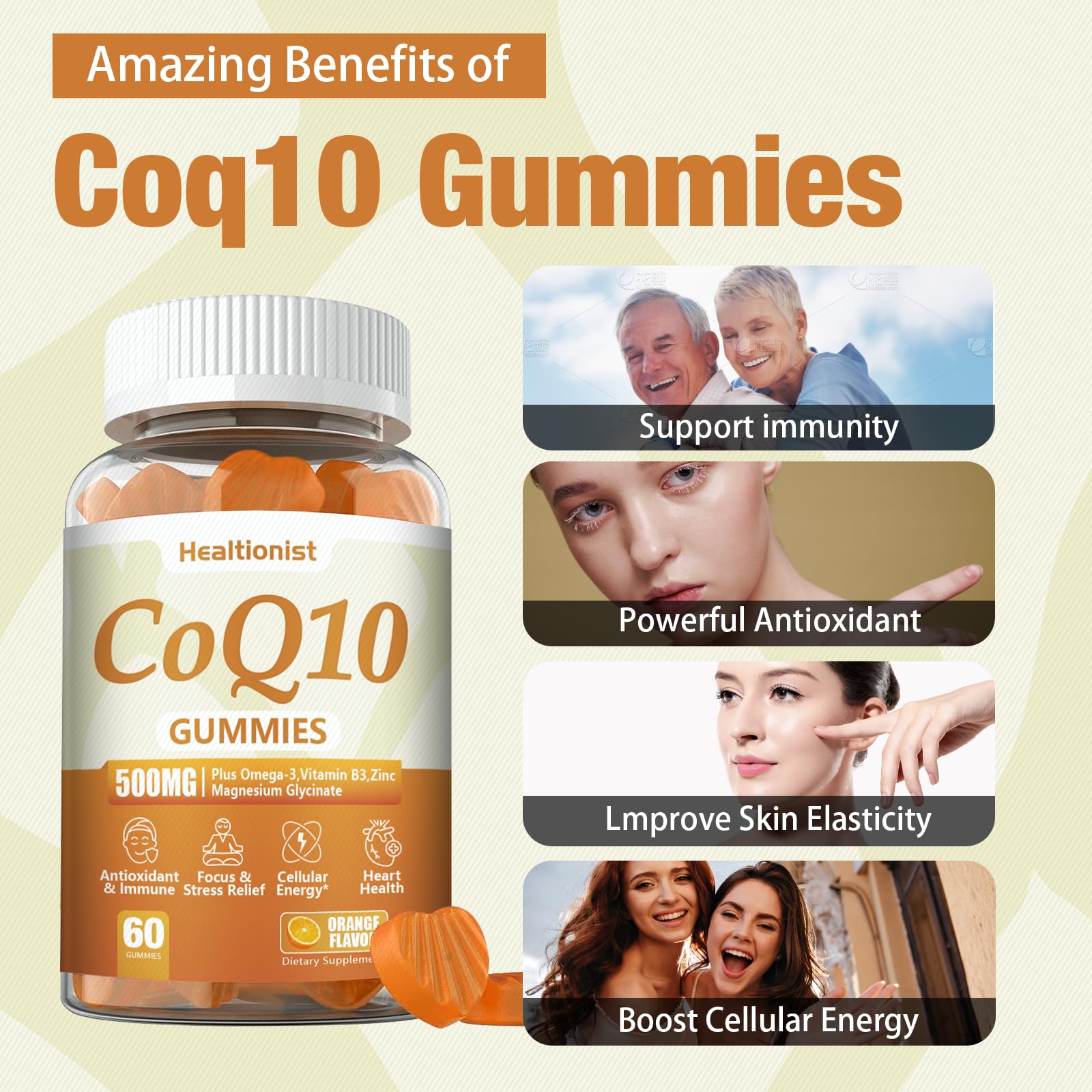 Lifestyle shot of Healtionist CoQ10 Gummies on a kitchen counter
