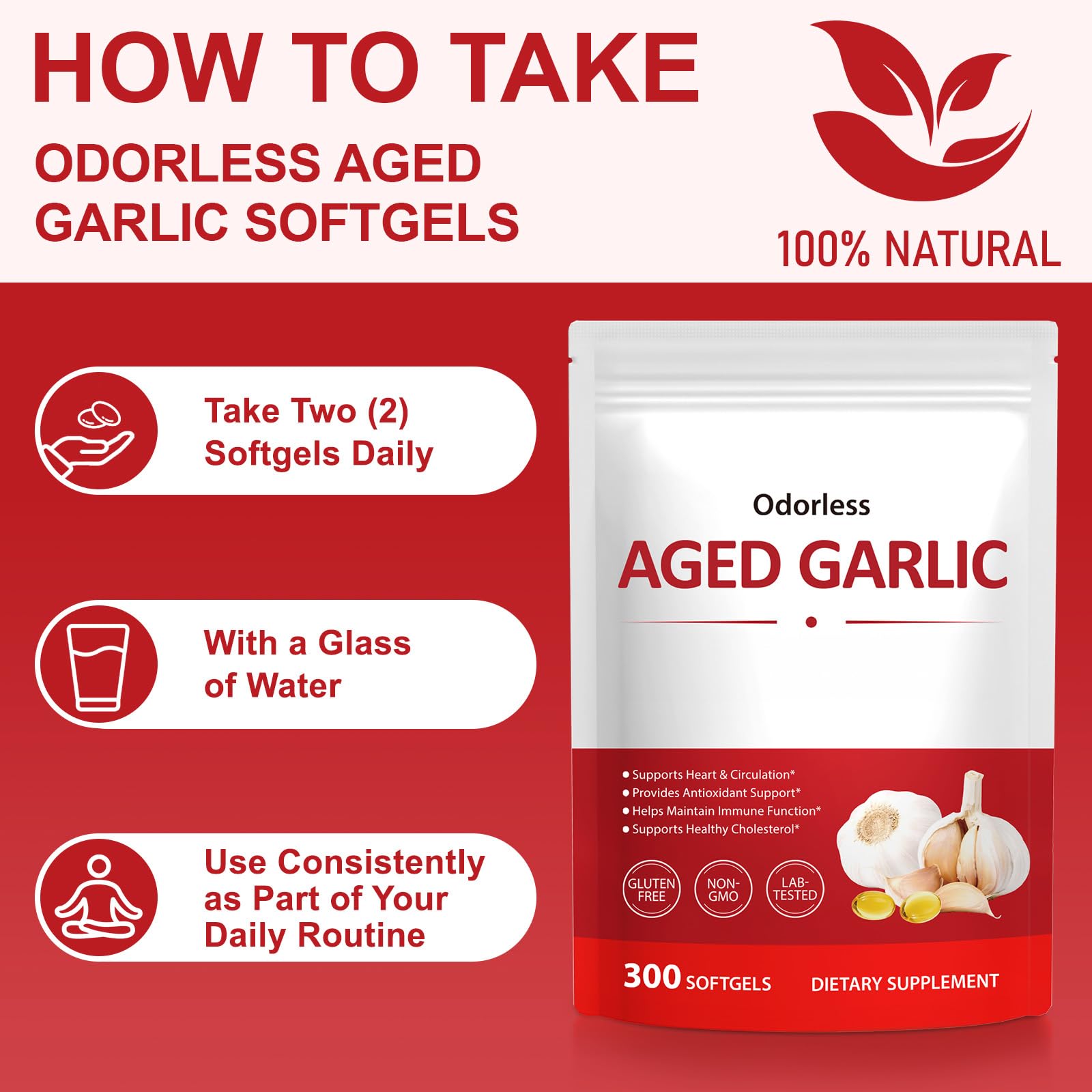 Lifestyle shot of KITNOBLIS Odorless Aged Garlic Extract Softgels