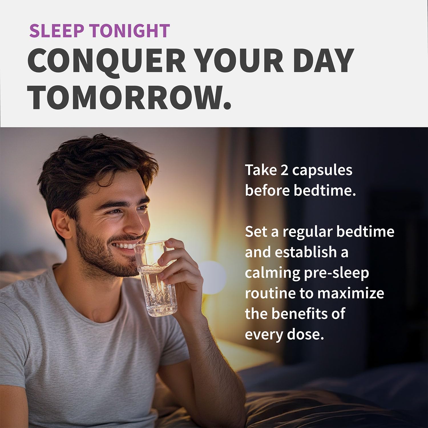 Lifestyle shot of MEDCHOICE sleep capsules with herbal elements