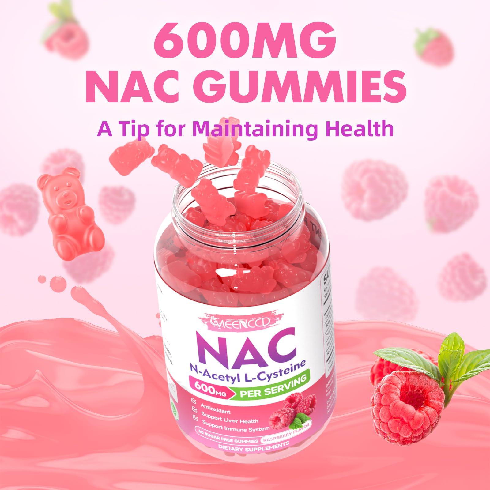 Lifestyle shot of MEENCCD NAC Gummies with a glass of water