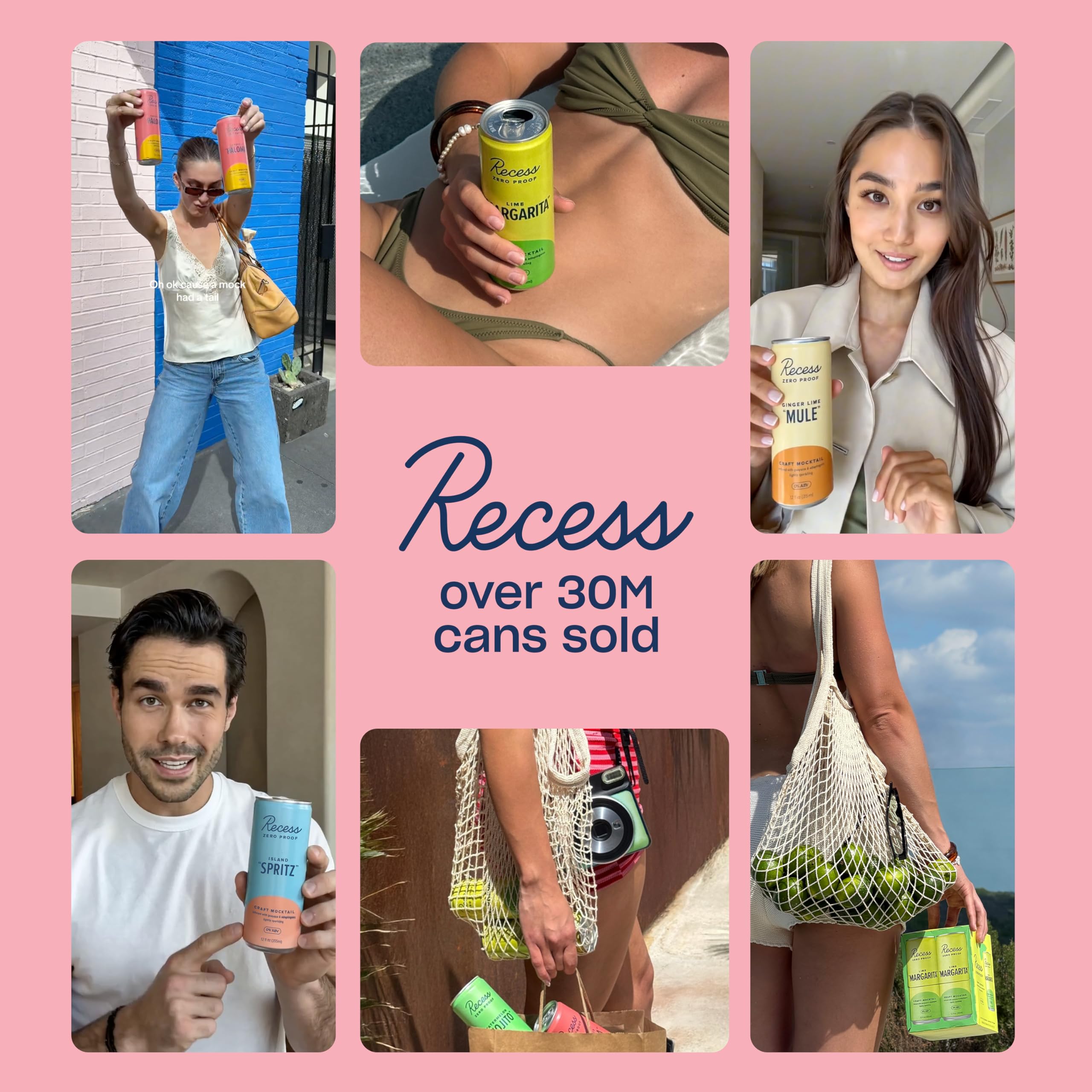 Lifestyle shot of Recess Alcohol-Free Cosmo Mocktail on a table