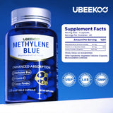 Lifestyle shot of UBEEKOO Methylene Blue Supplement on a kitchen counter