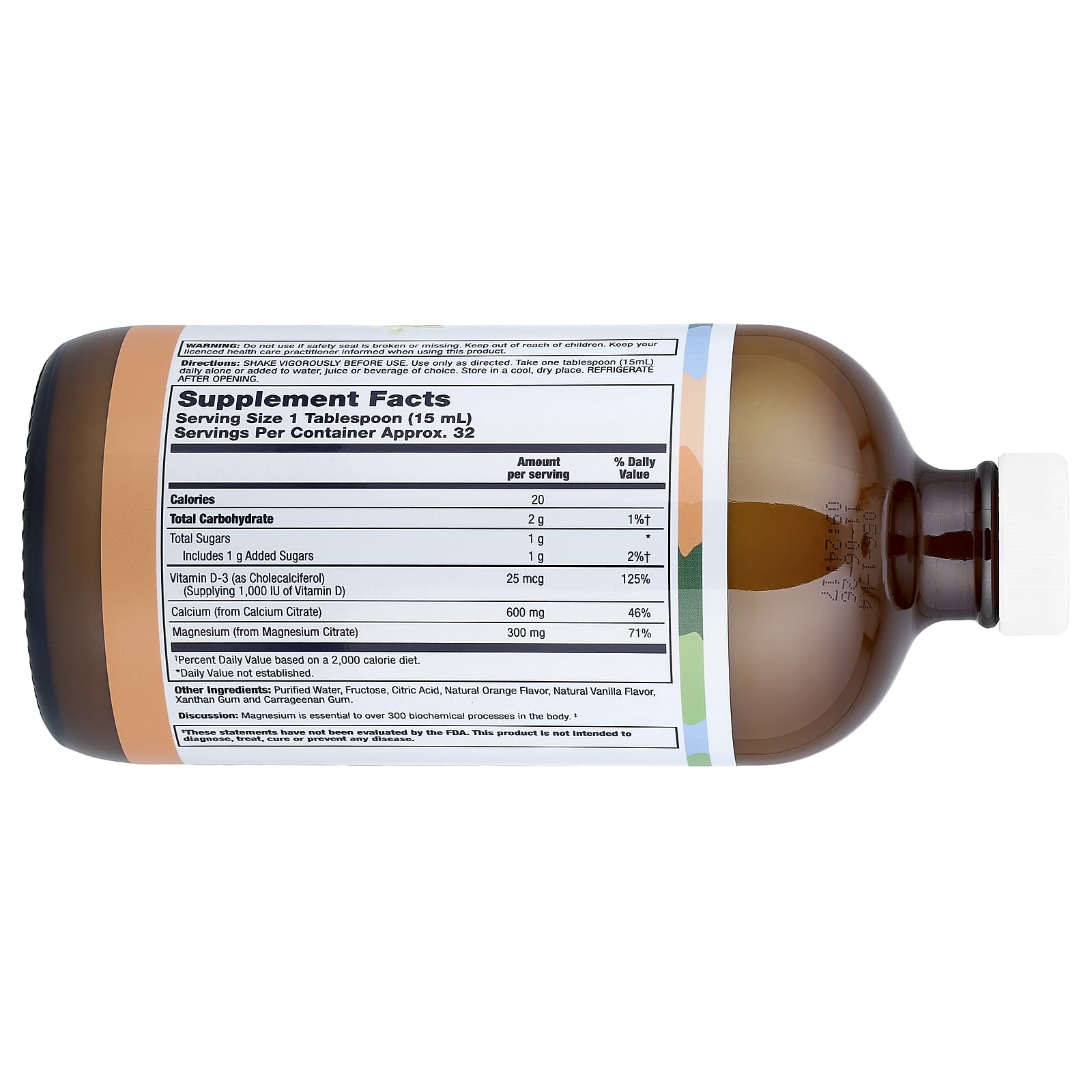 LIFETIME Liquid Calcium Magnesium Citrate 600mg Orange Vanilla bottle with label