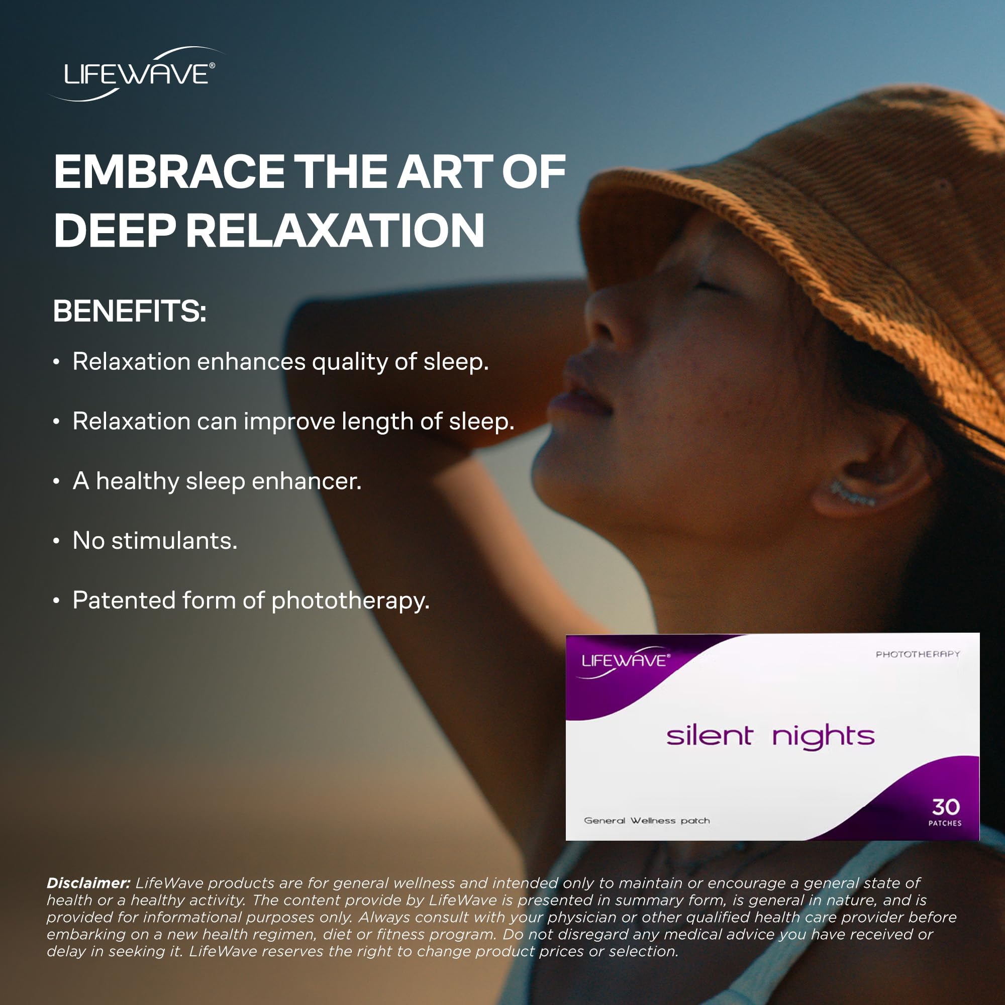 LifeWave Silent Nights Patches displayed on a bedside table