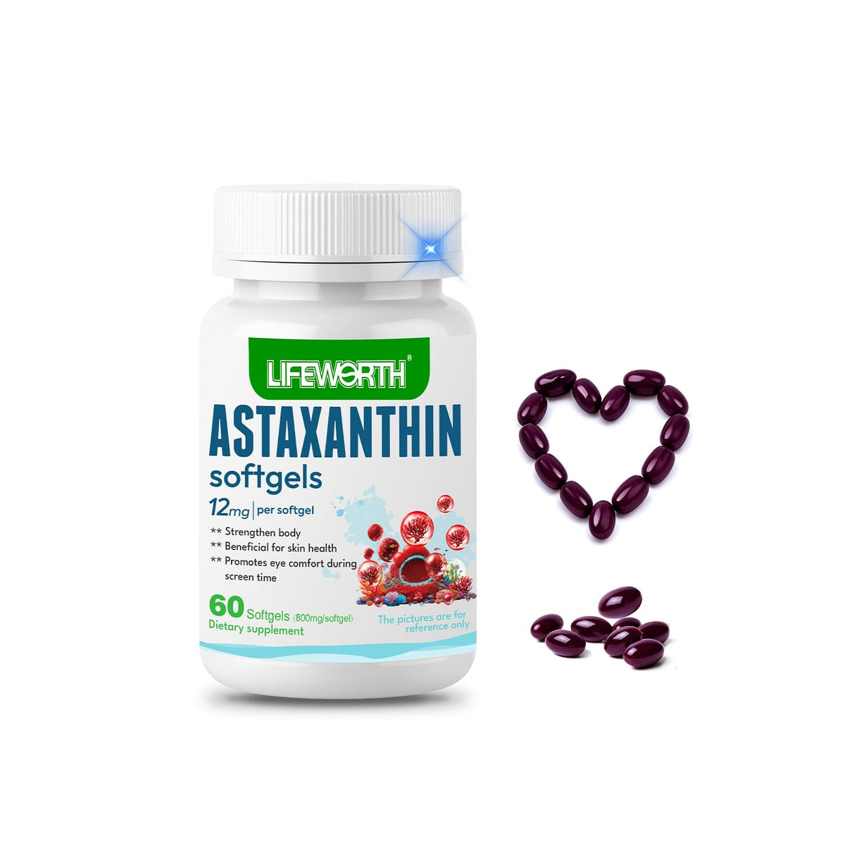 LIFEWORTH Astaxanthin Softgels 12mg front view
