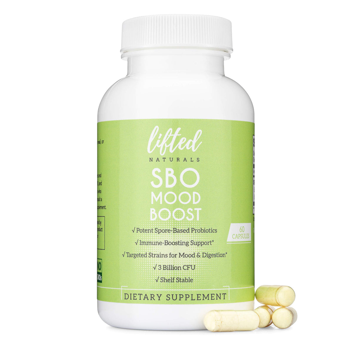 Lifted Naturals Probiotic Capsules front view with packaging