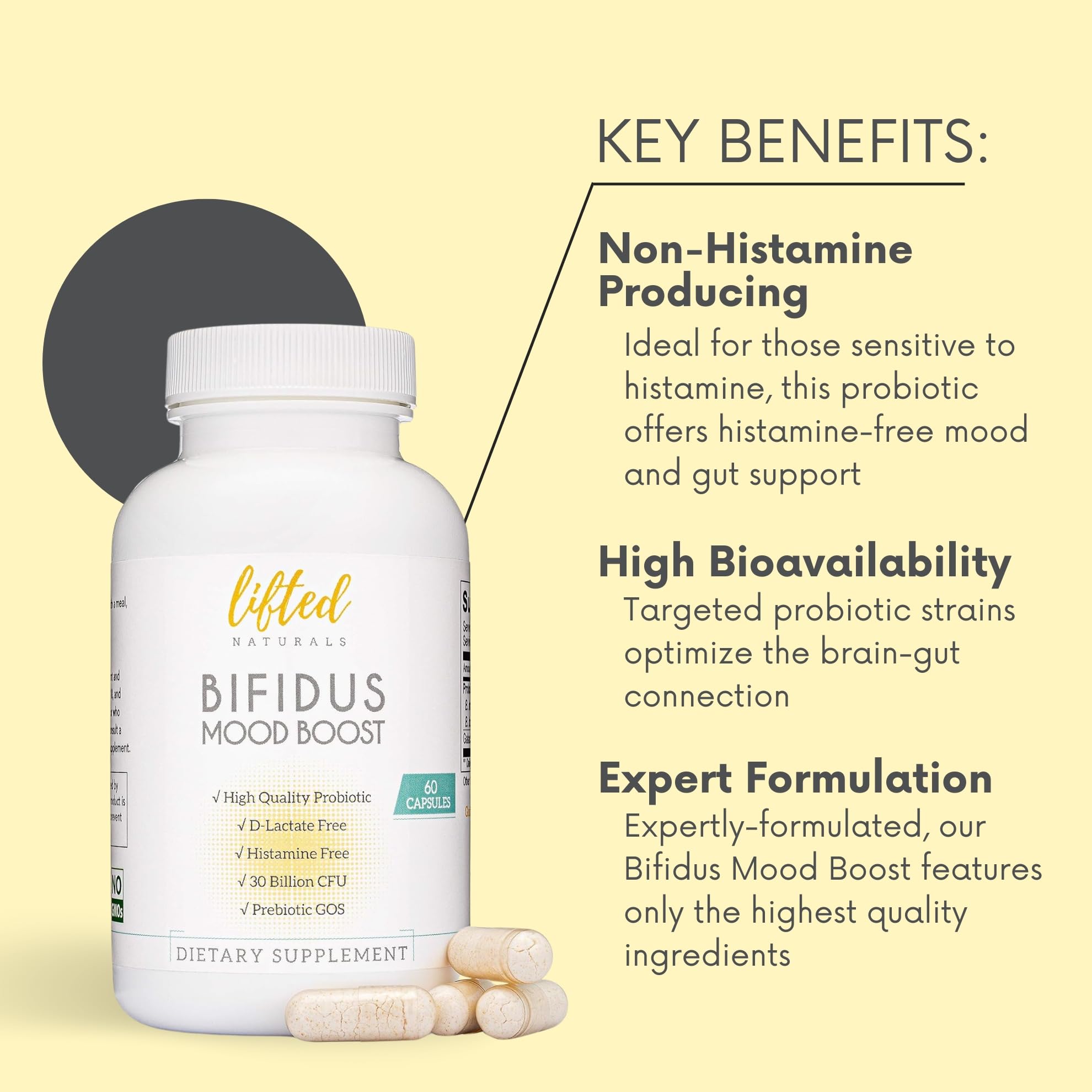 Lifted Naturals Probiotic Supplement bottle with label