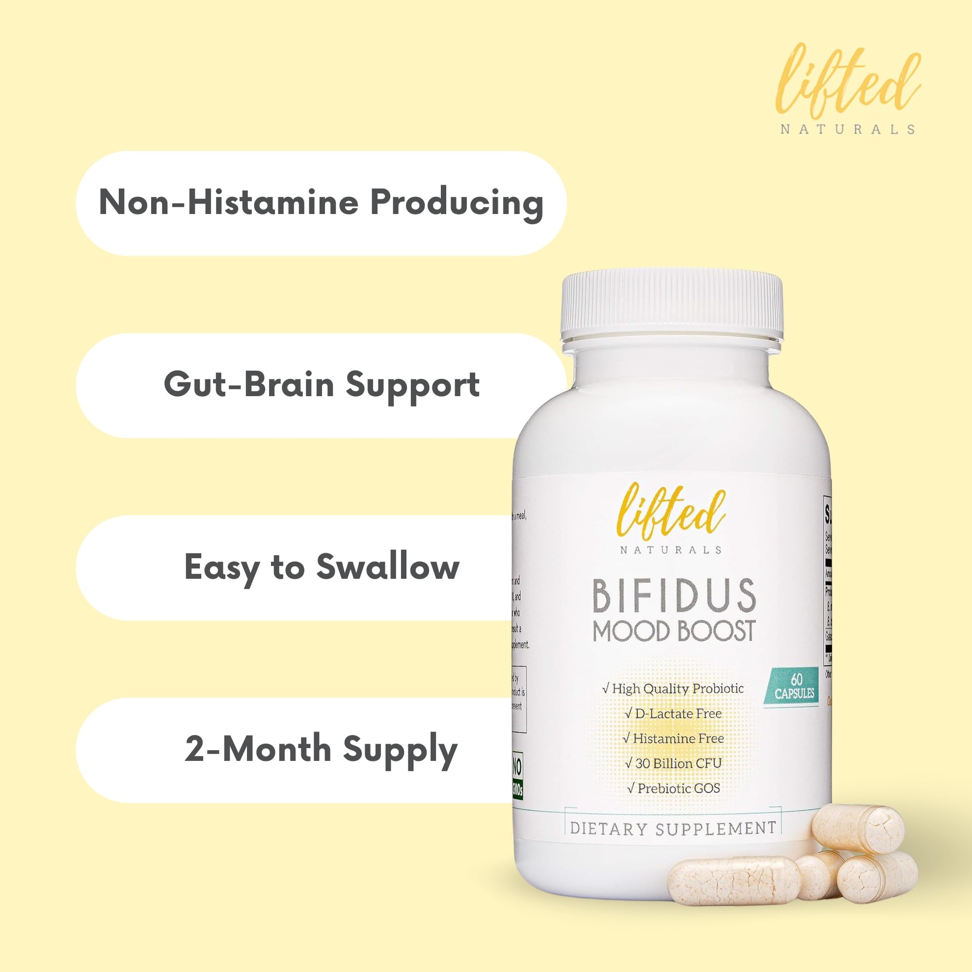 Lifted Naturals Probiotic Supplement capsules in a hand
