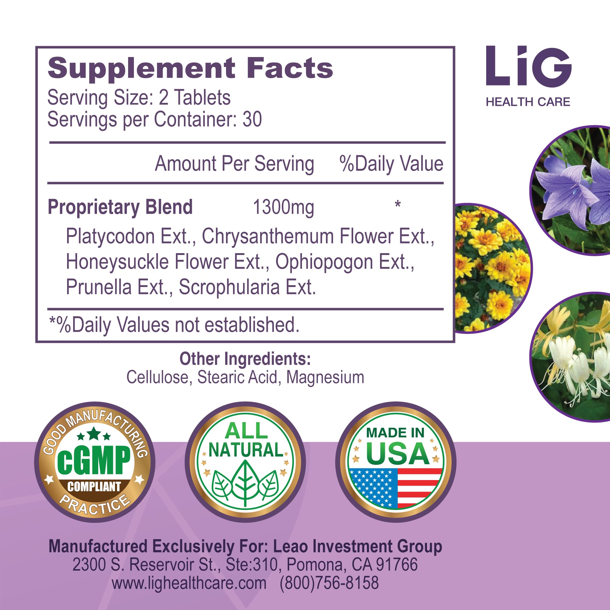 LIG Health Care Valerian Herbal Supplement packaging details