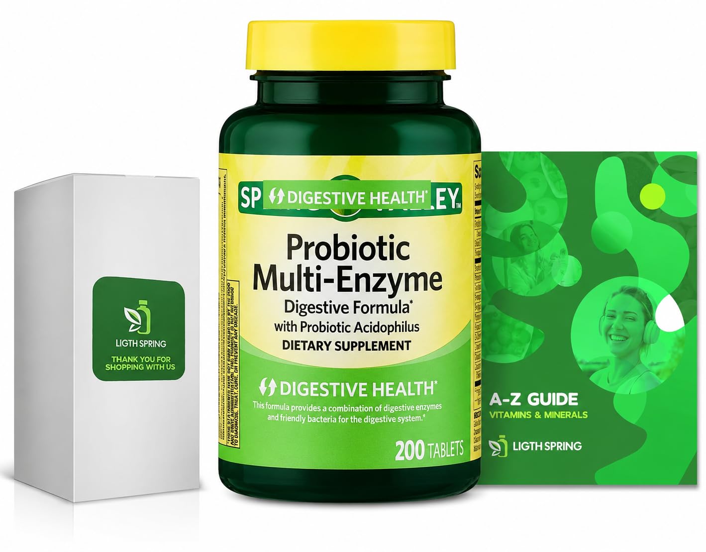 LightSpring Multi-Enzyme Probiotic 200 Tablets front view