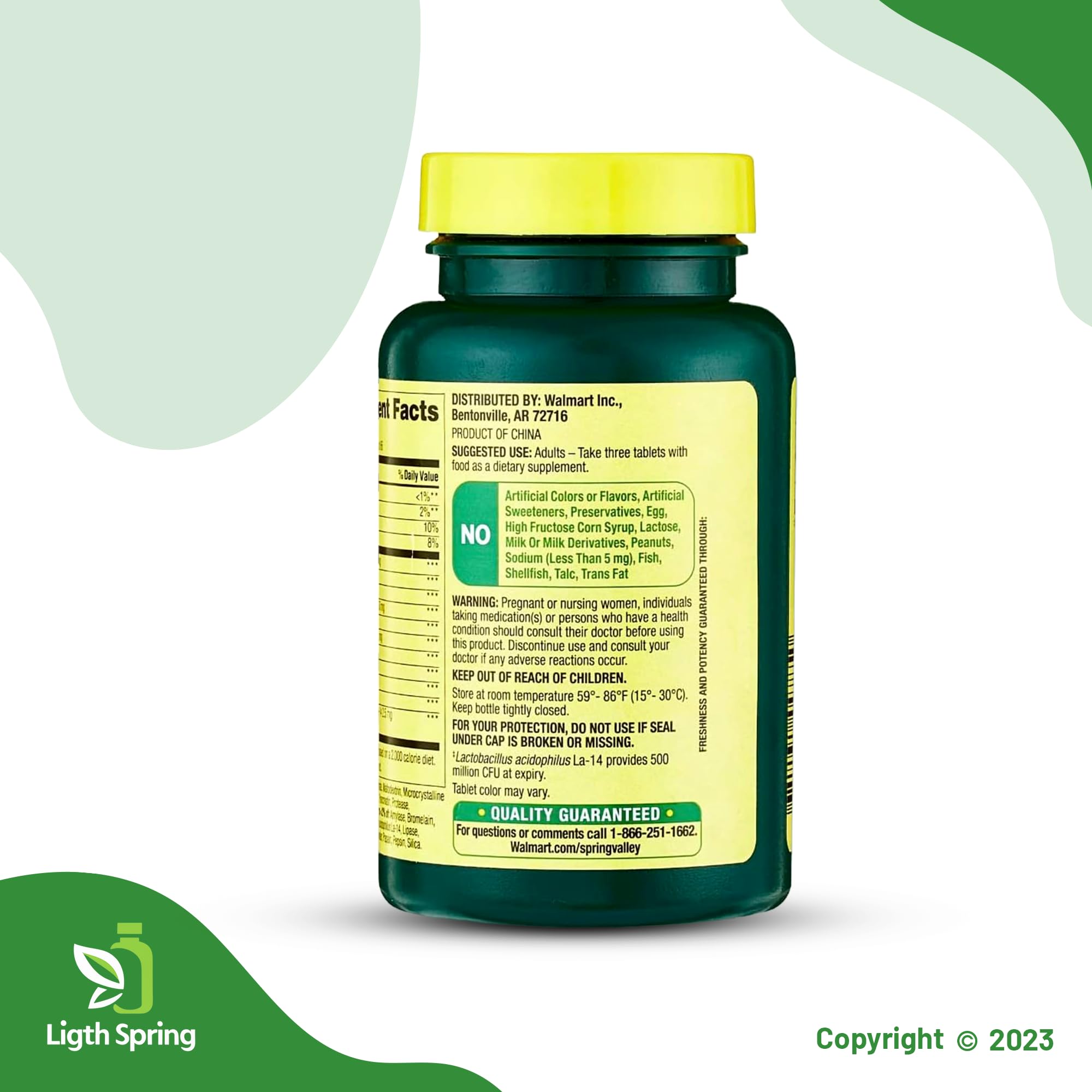 LightSpring Multi-Enzyme Probiotic 200 Tablets opened bottle view