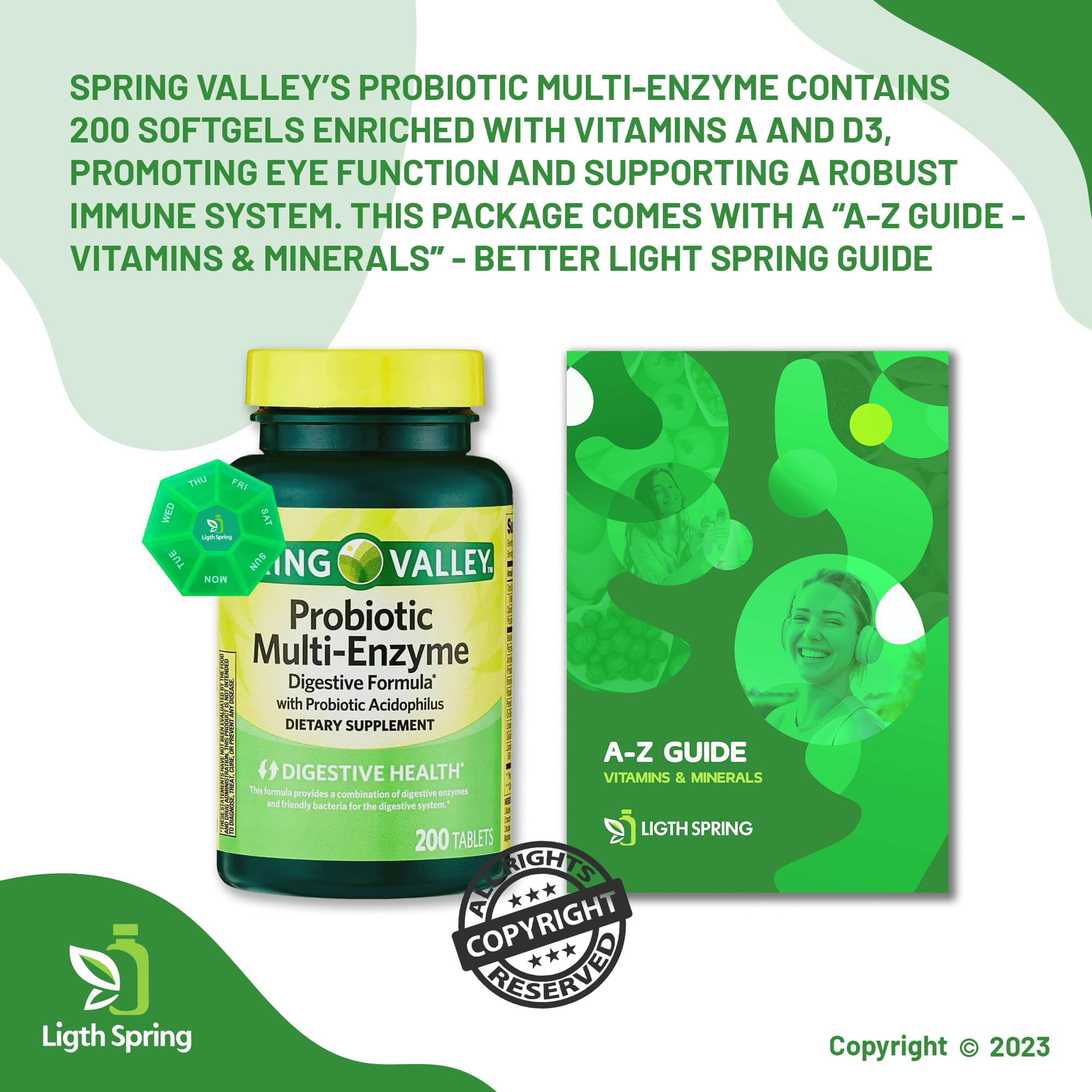 LightSpring Multi-Enzyme Probiotic 200 Tablets with a measuring spoon