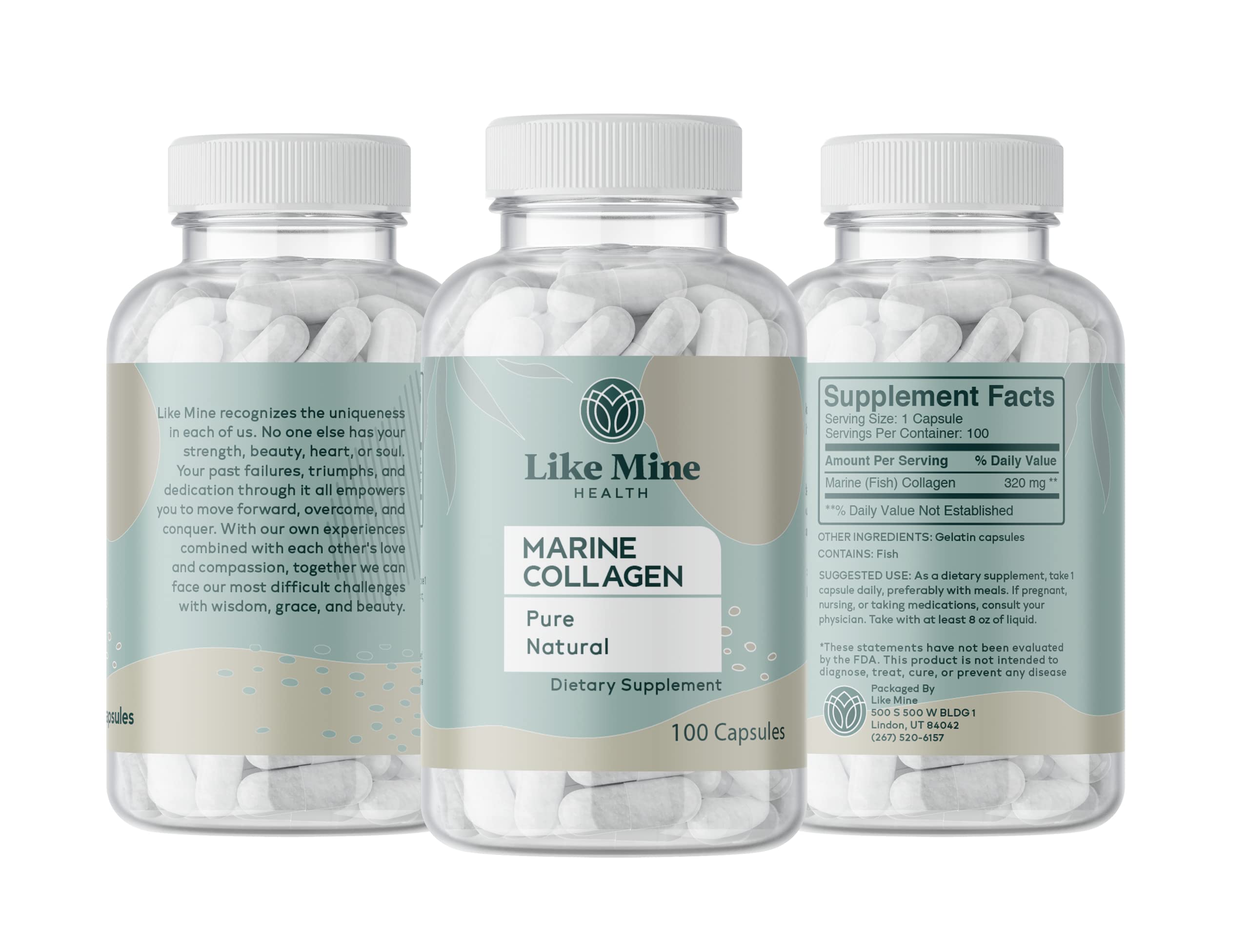 Like Mine Marine Collagen Capsules in hand for scale