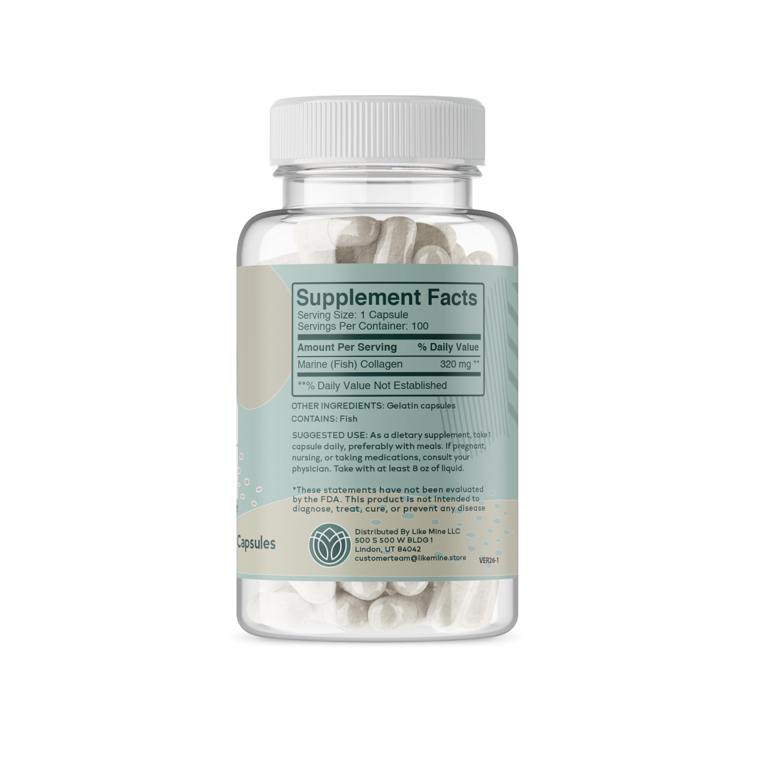 Like Mine Marine Collagen Capsules side view showing capsule size
