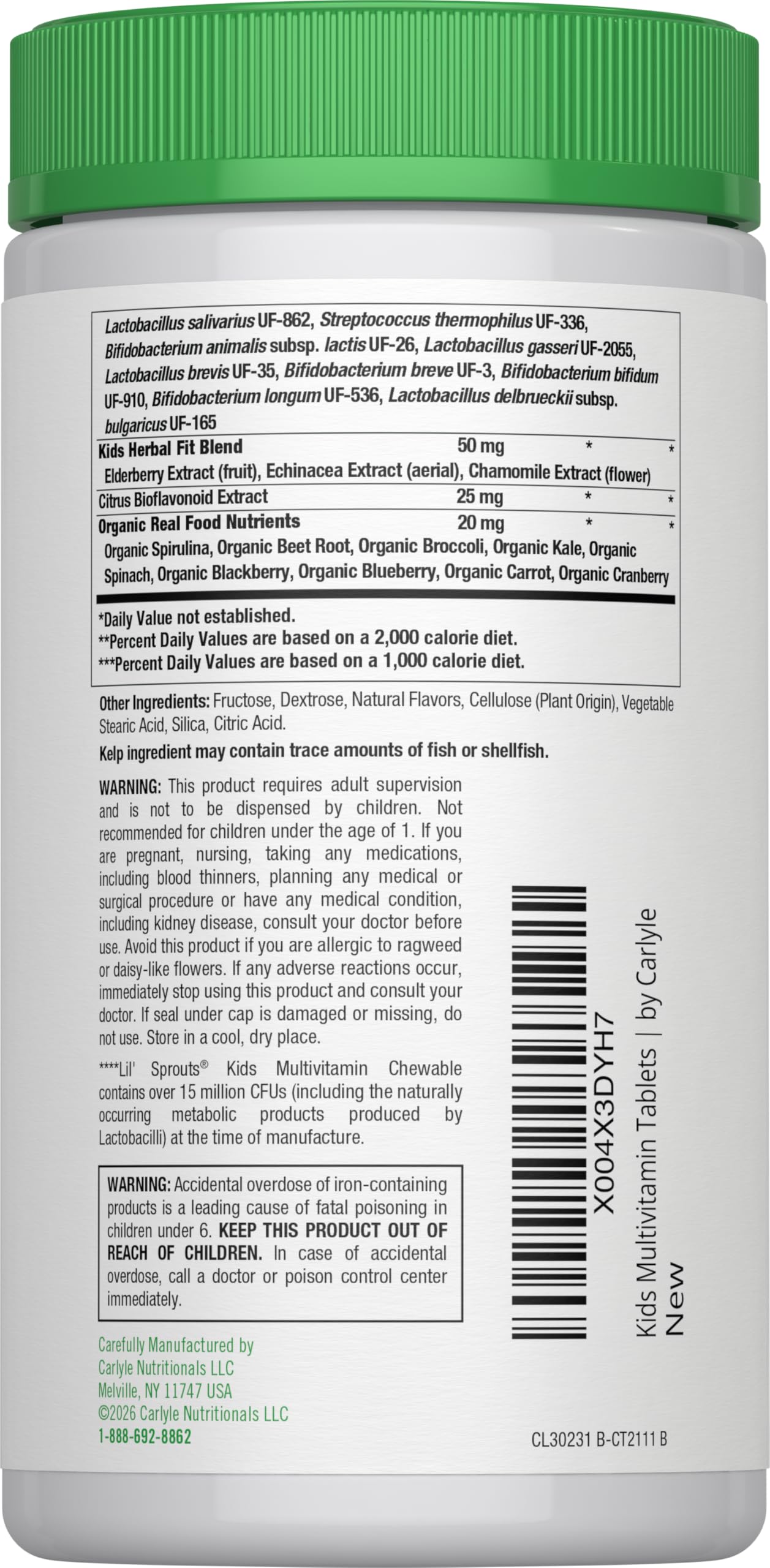 Lil' Sprouts Kids Multivitamin Chewables with ingredients list