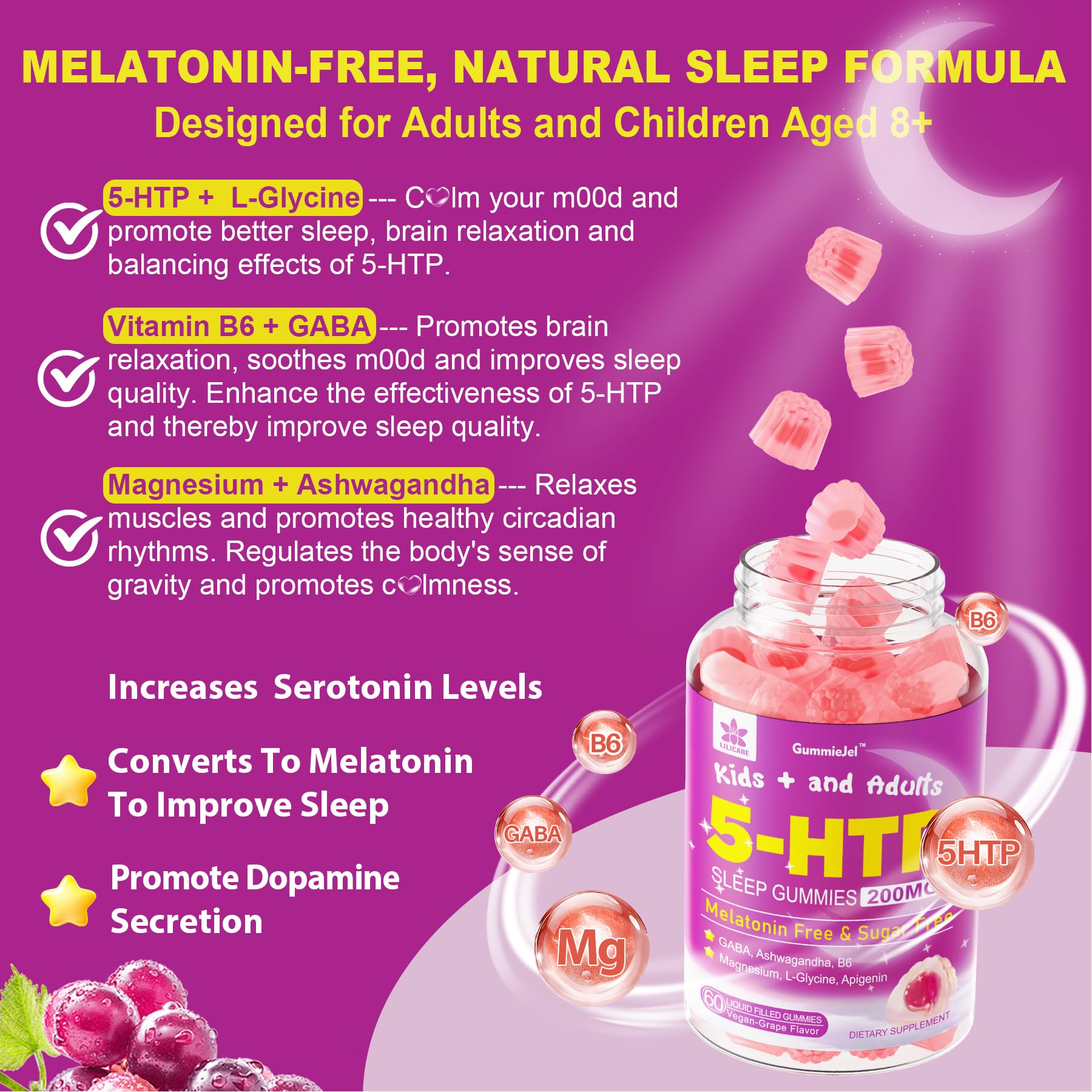 LILICARE 5-HTP Gummies 200MG close-up of gummy texture