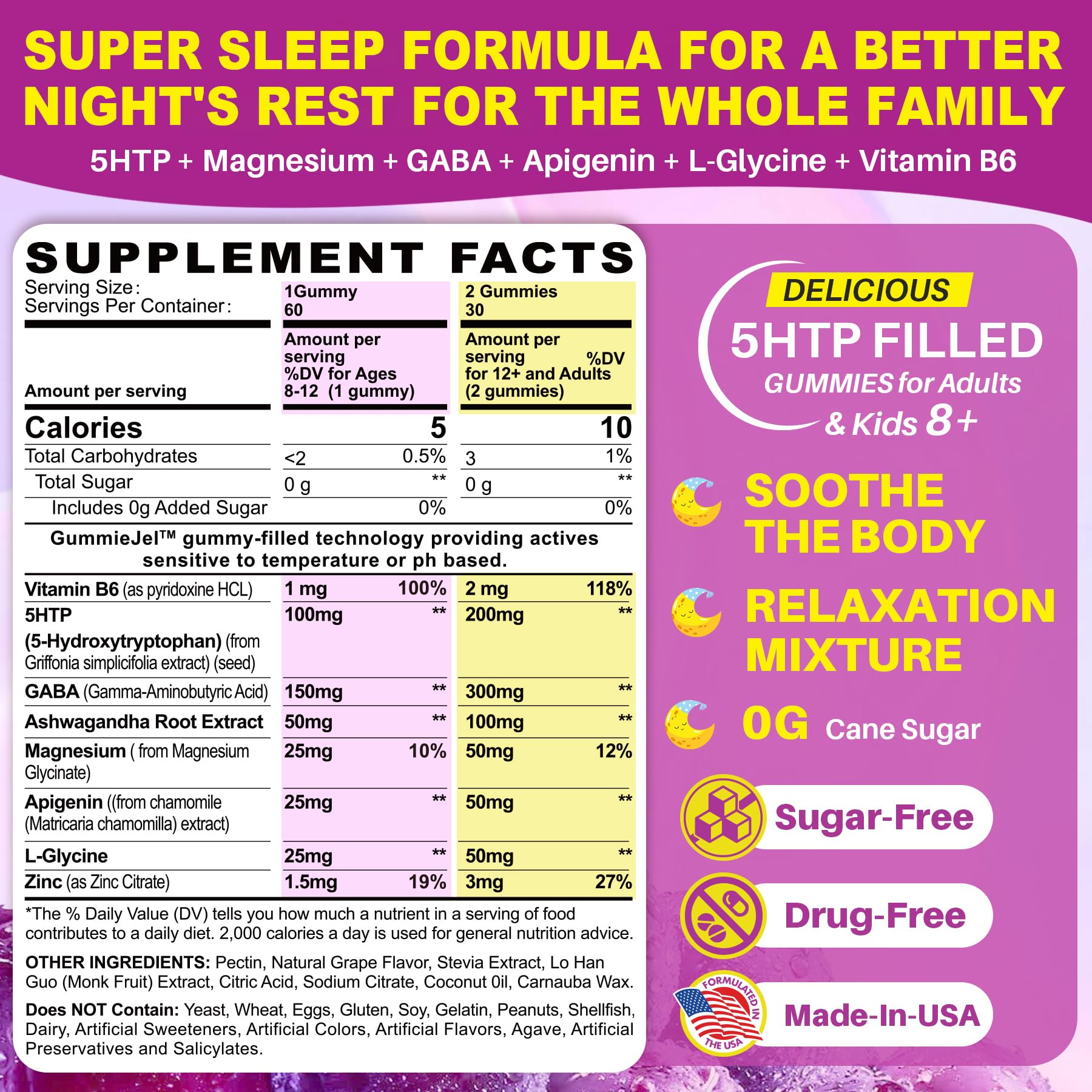 LILICARE 5-HTP Gummies 200MG side view showing ingredients