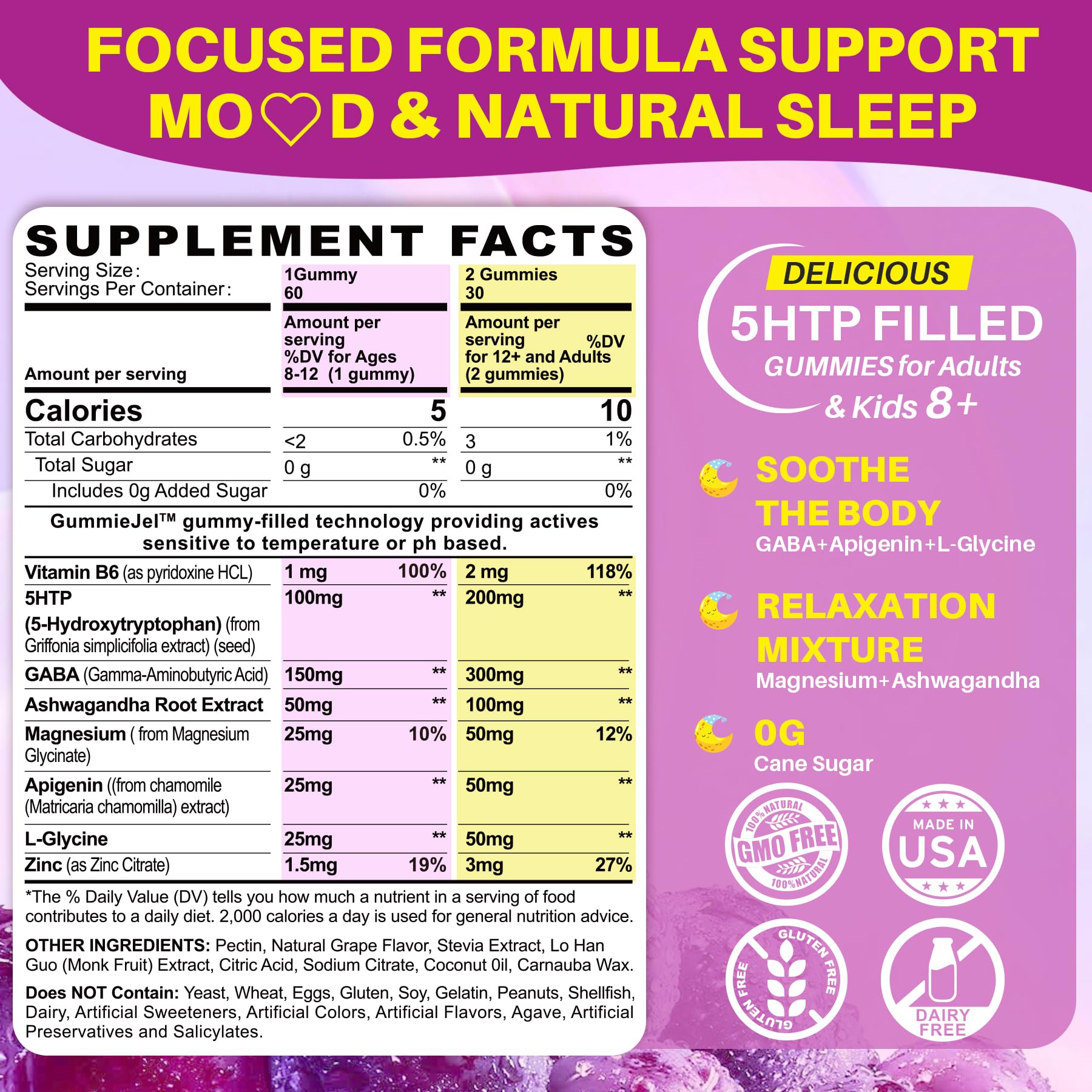 LILICARE 5-HTP Gummies packaging with ingredients listed