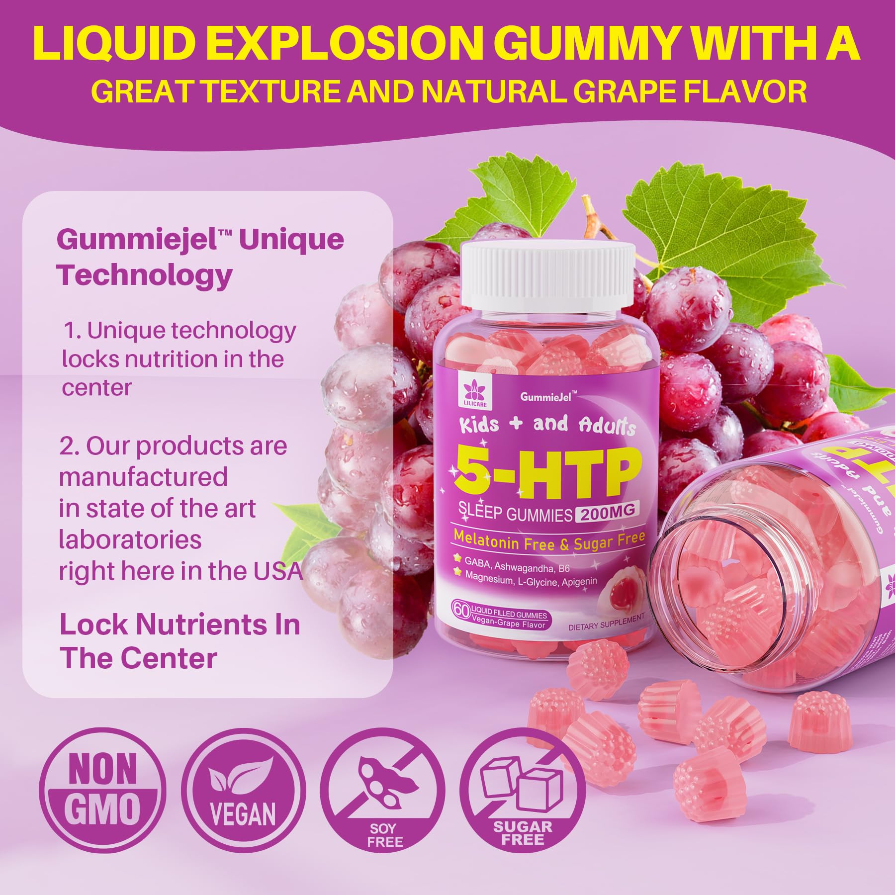 LILICARE 5-HTP Gummies with a glass of water