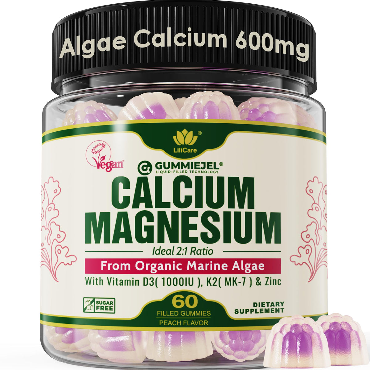 LILICARE Algae Calcium Gummies front view with packaging