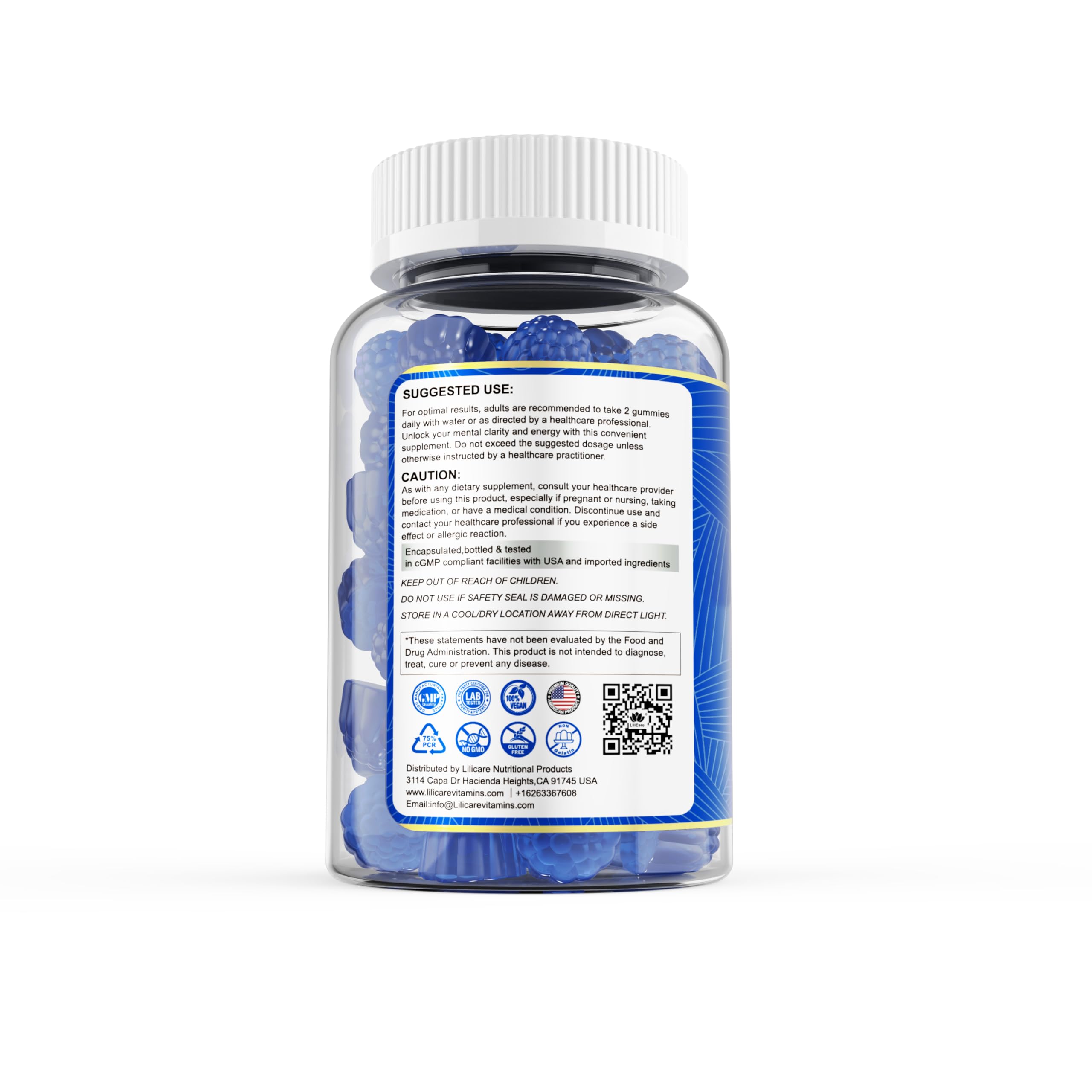 LILICARE Brain Support Gummies with a glass of water