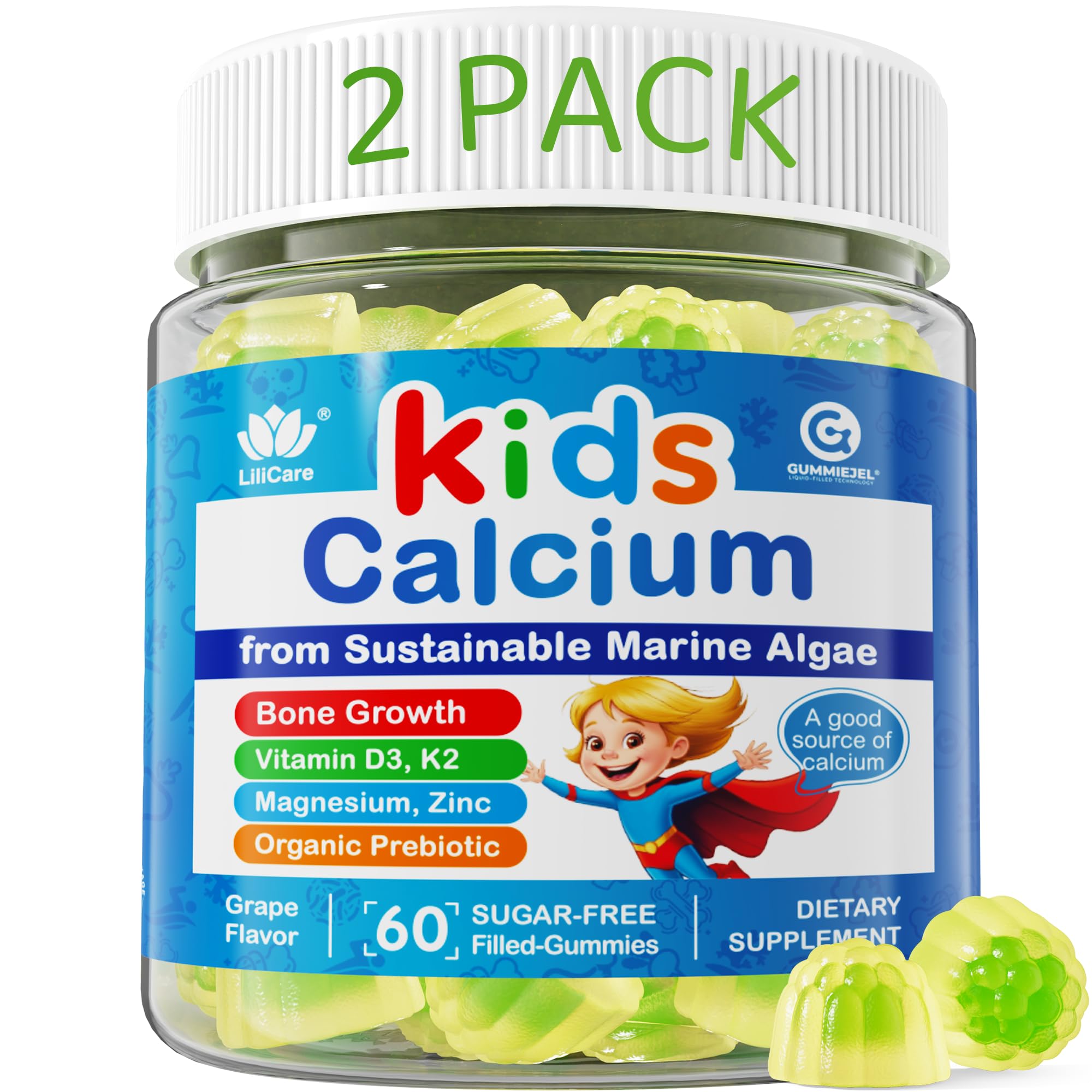 LILICARE Calcium Gummies for Kids front view, grape flavour