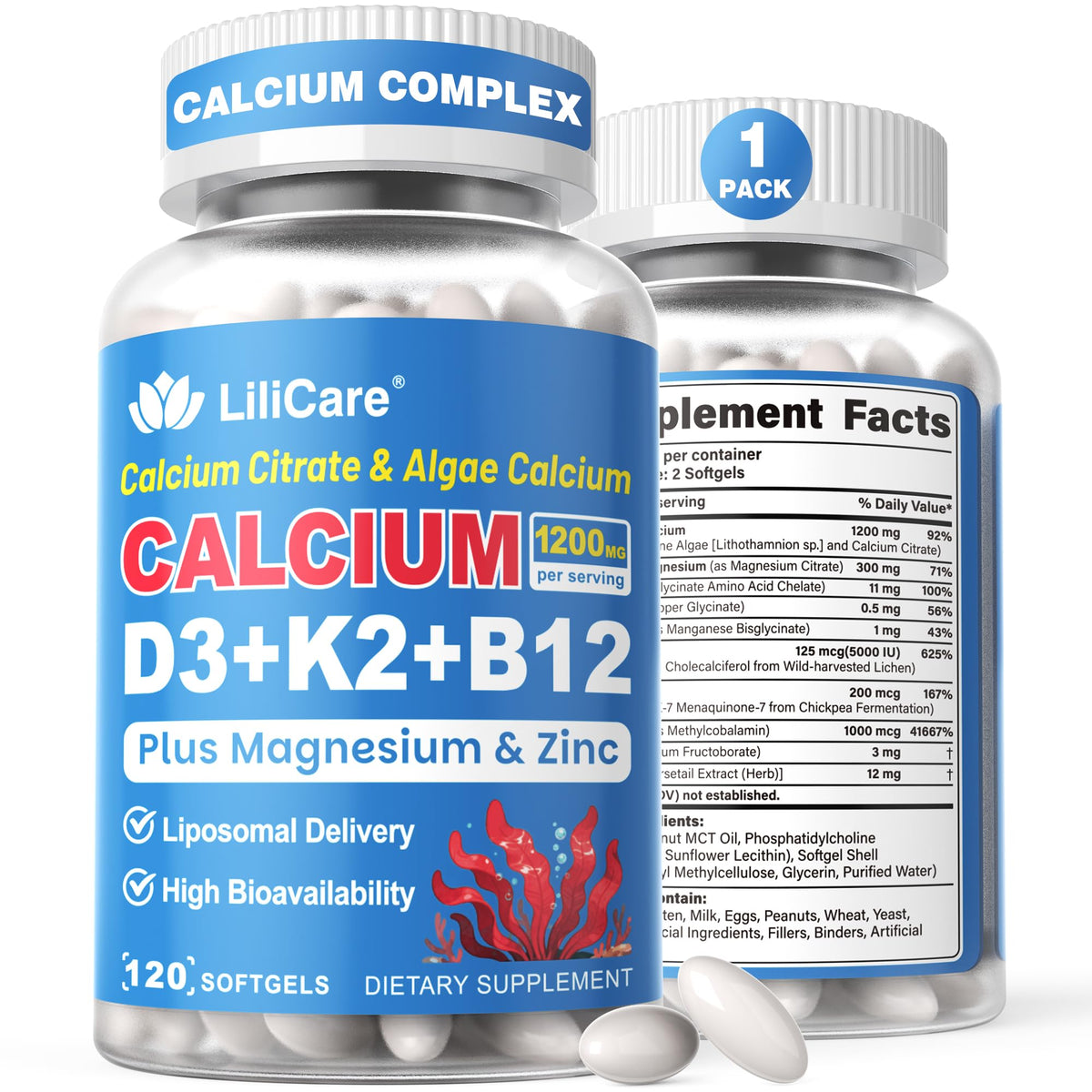 LILICARE Calcium Supplement 1200mg softgel front view