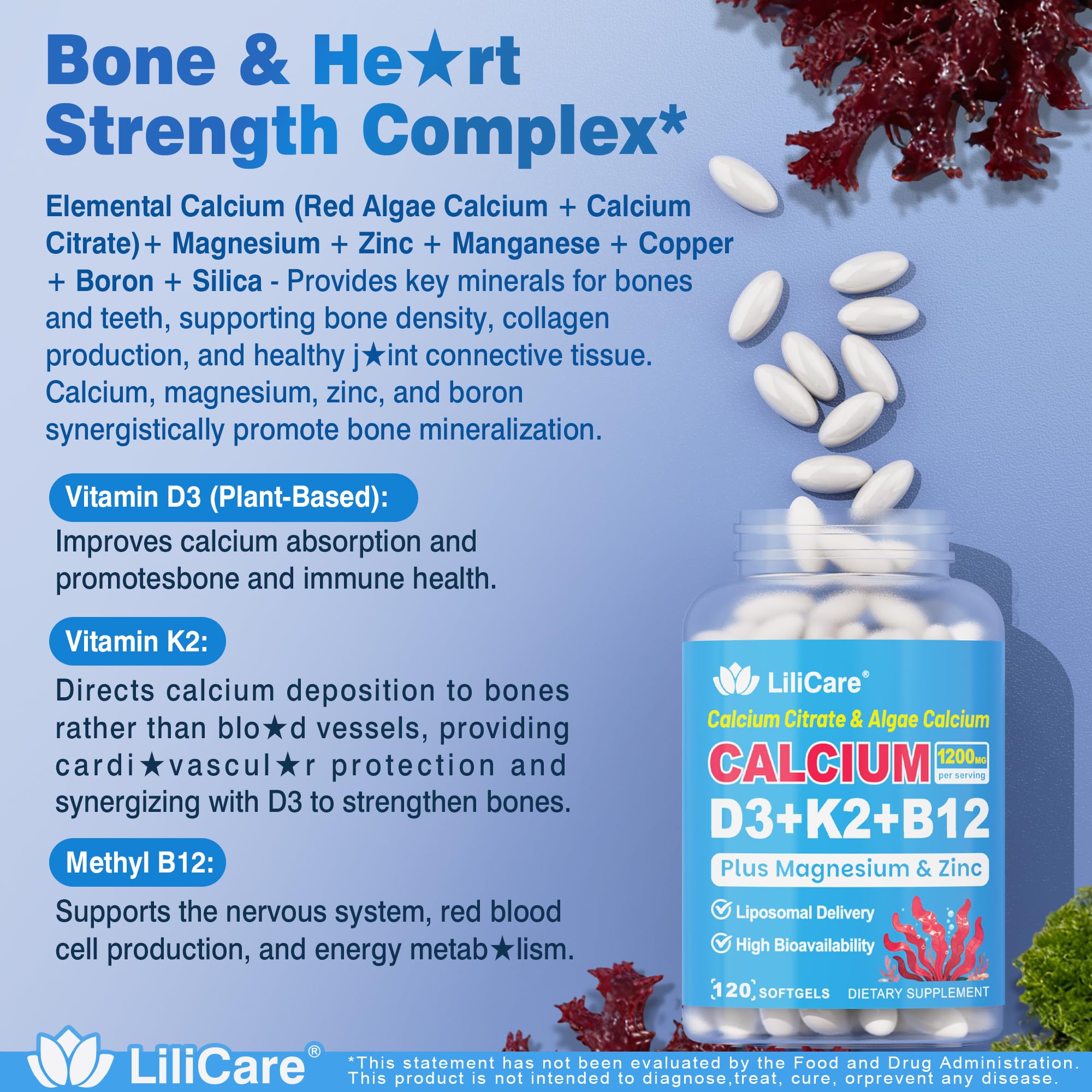 LILICARE Calcium Supplement 1200mg softgel with measuring spoon