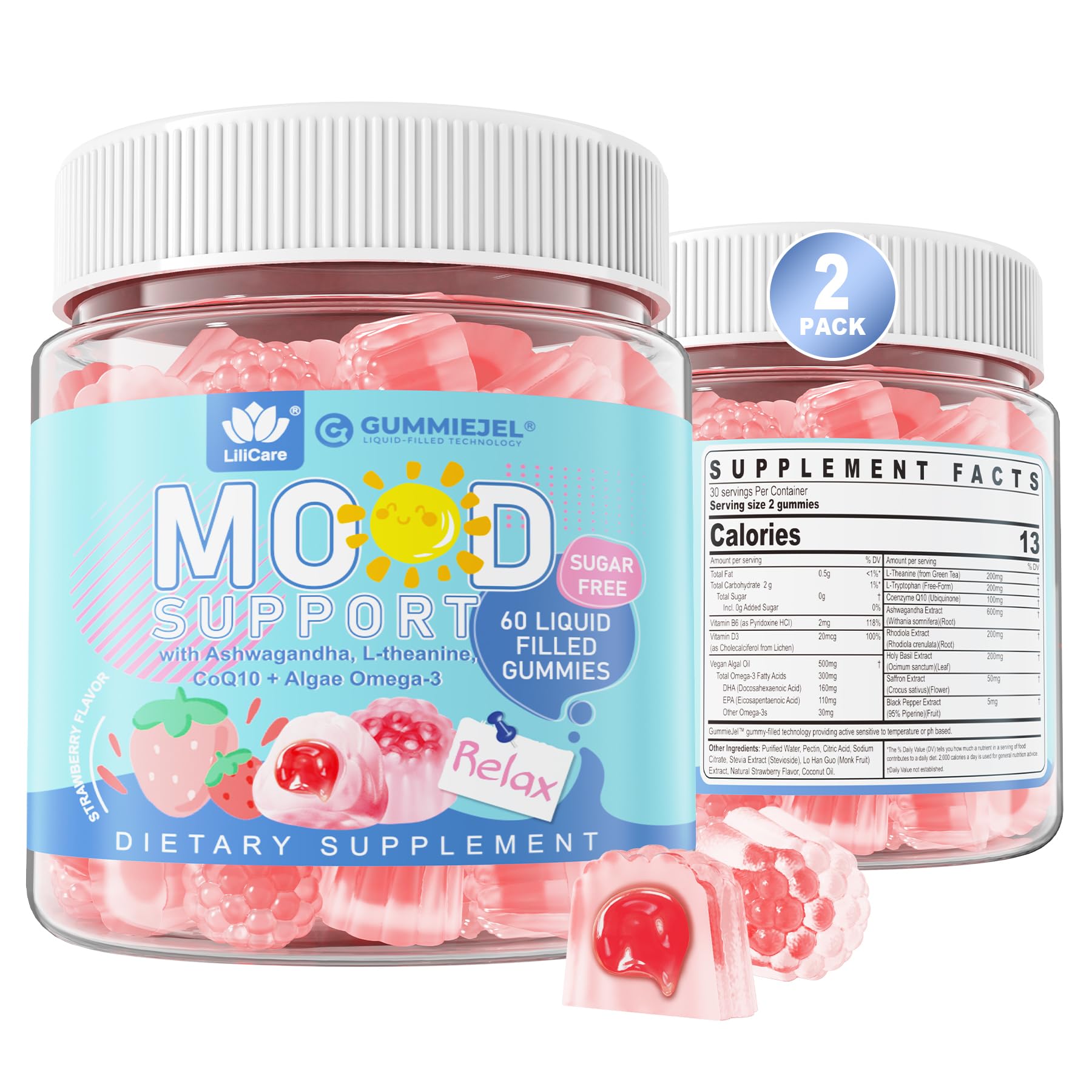 LILICARE Calm Gummies 440g front view with strawberry flavour