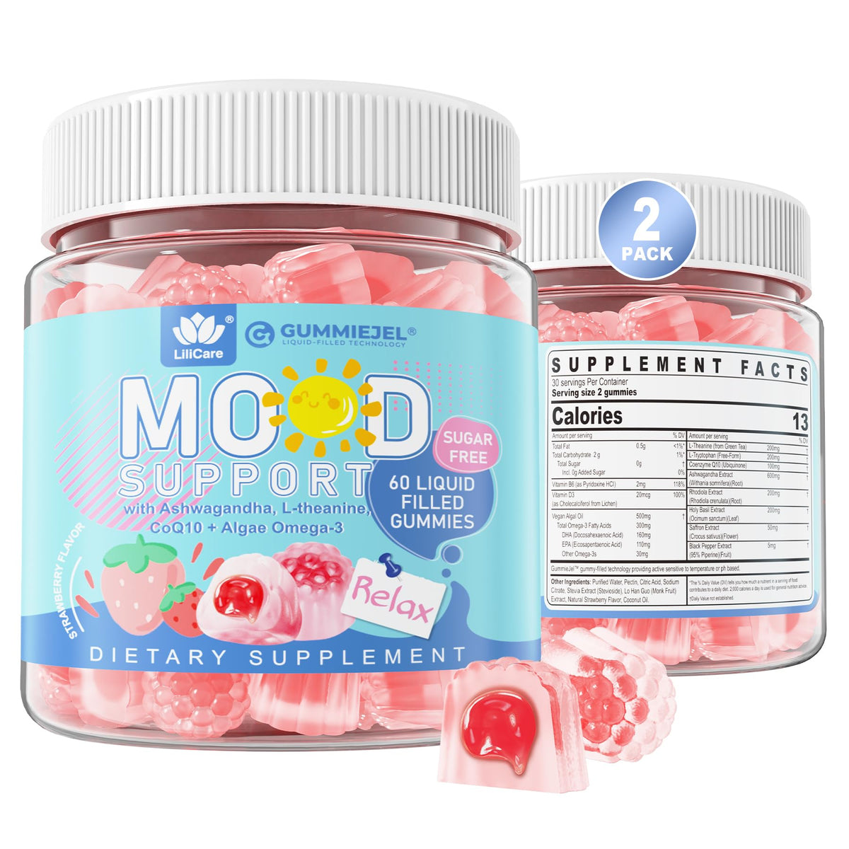 LILICARE Calm Gummies 440g front view with strawberry flavour