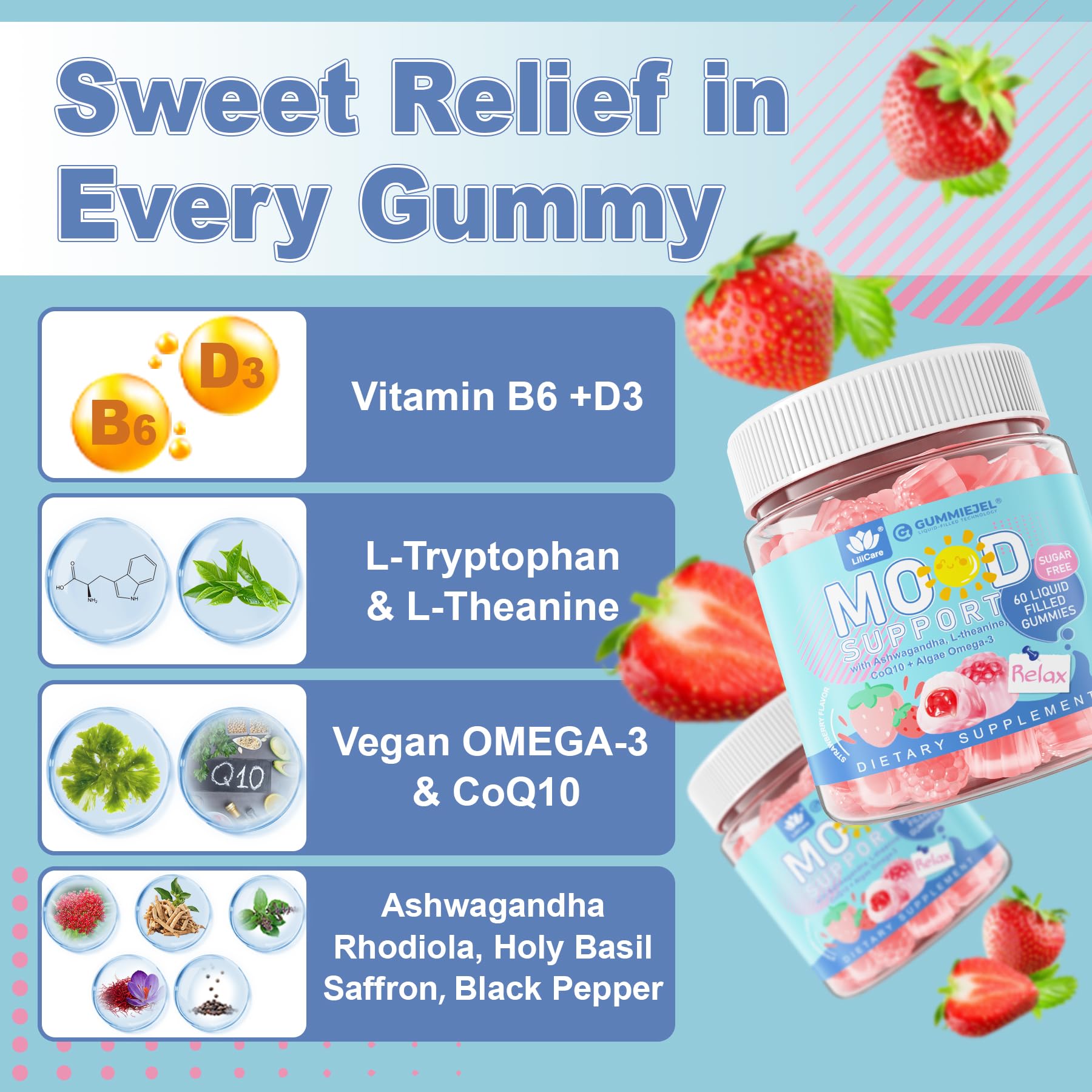 LILICARE Calm Gummies ingredients list on packaging
