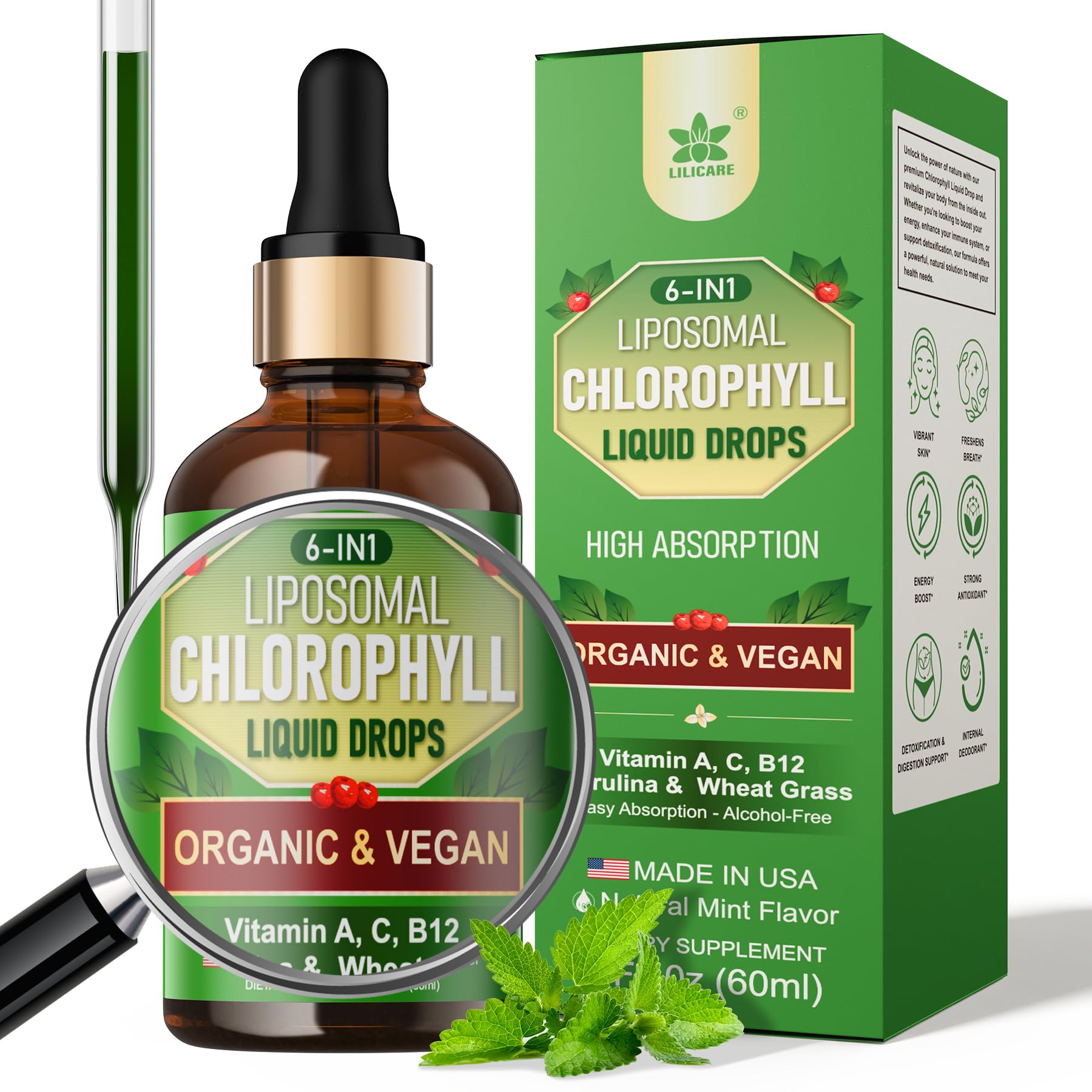 LILICARE Chlorophyll 6-IN-1 Super Greens Supplement bottle front view