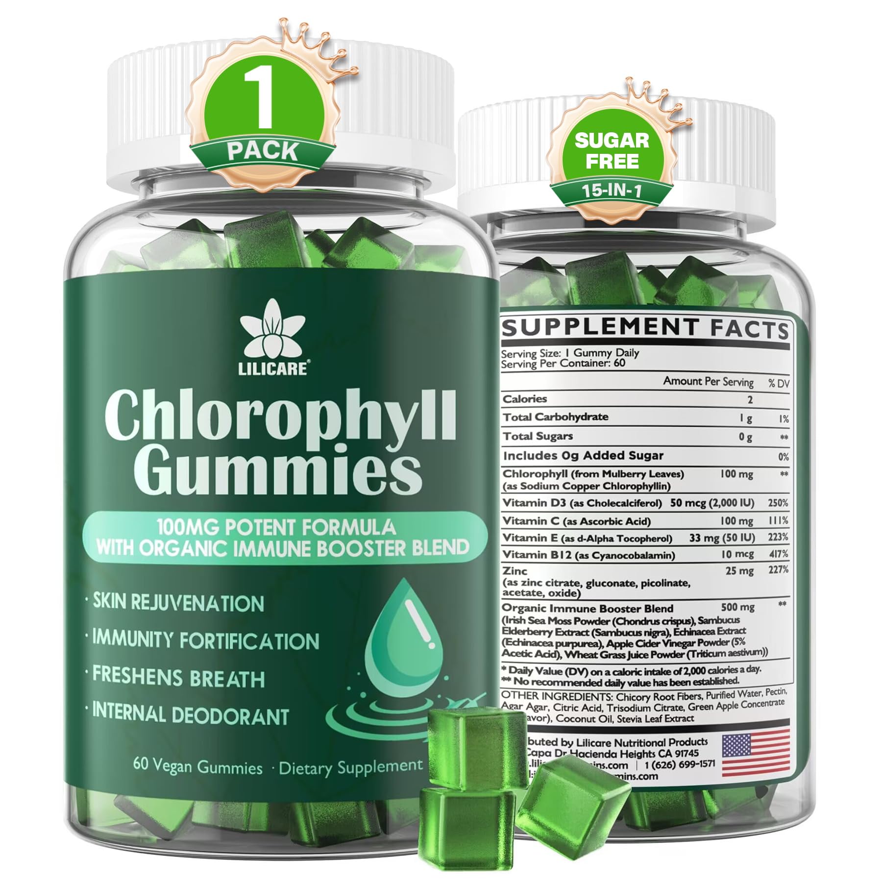 LILICARE Chlorophyll Gummies front view with packaging