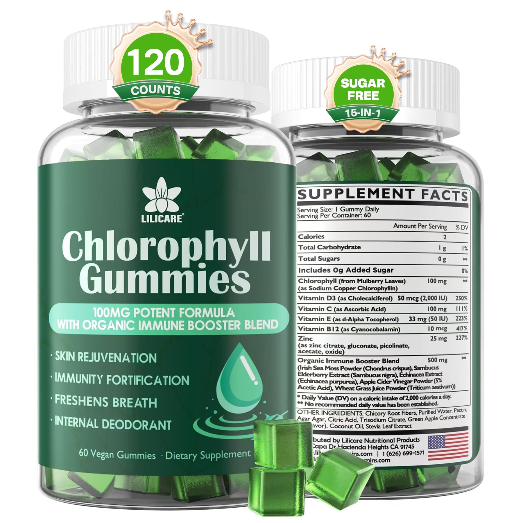 LILICARE Chlorophyll Gummies front view with packaging