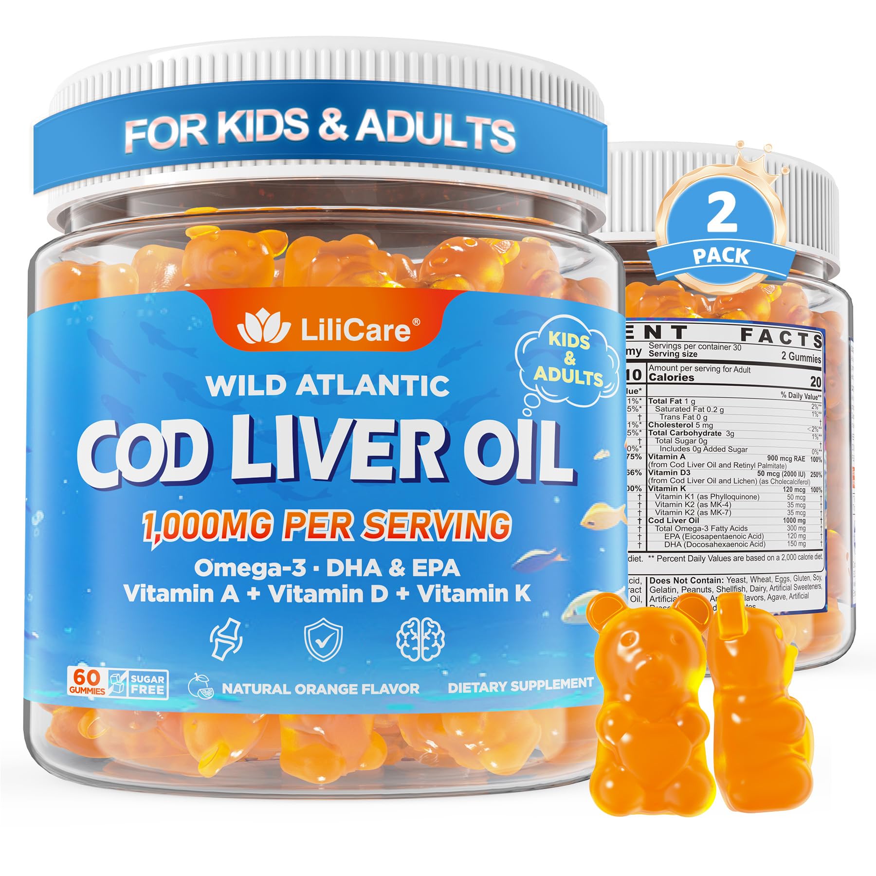 LILICARE Cod Liver Oil Gummies front view with orange flavour