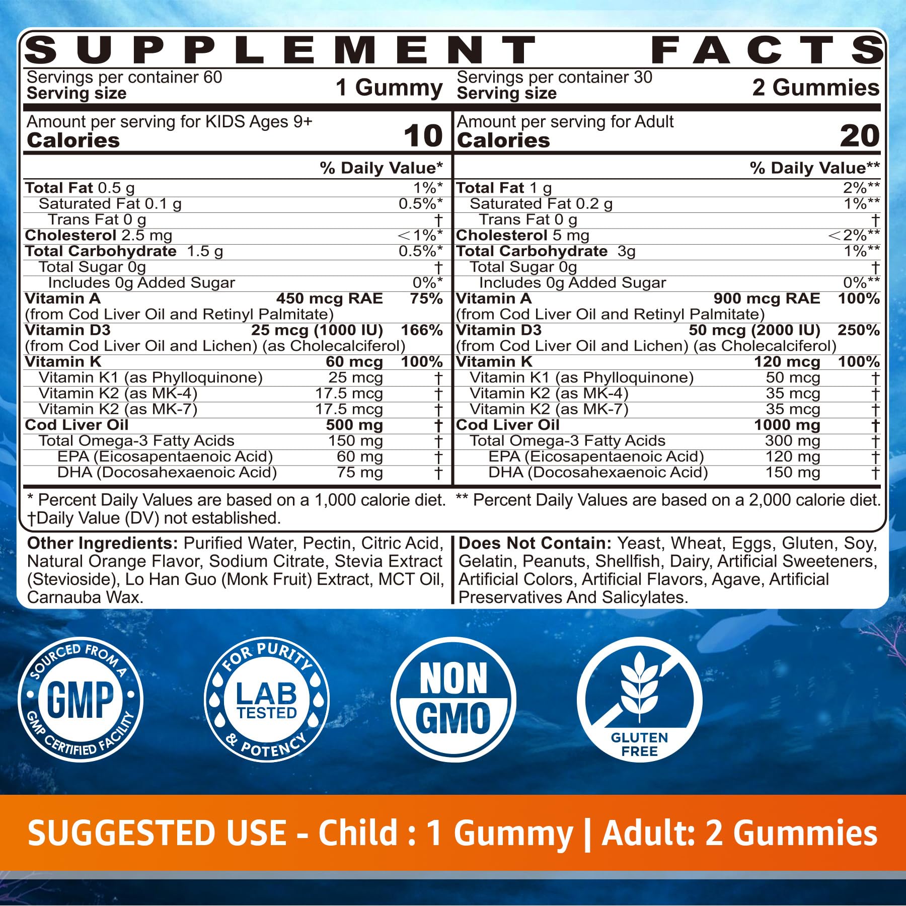 LILICARE Cod Liver Oil Gummies packaging side view