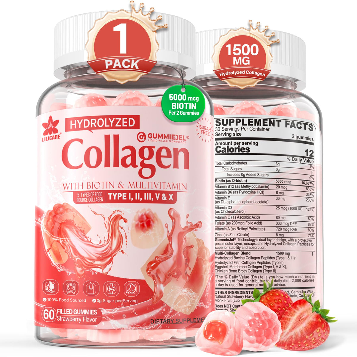 LILICARE Collagen Peptide Gummies front view packaging
