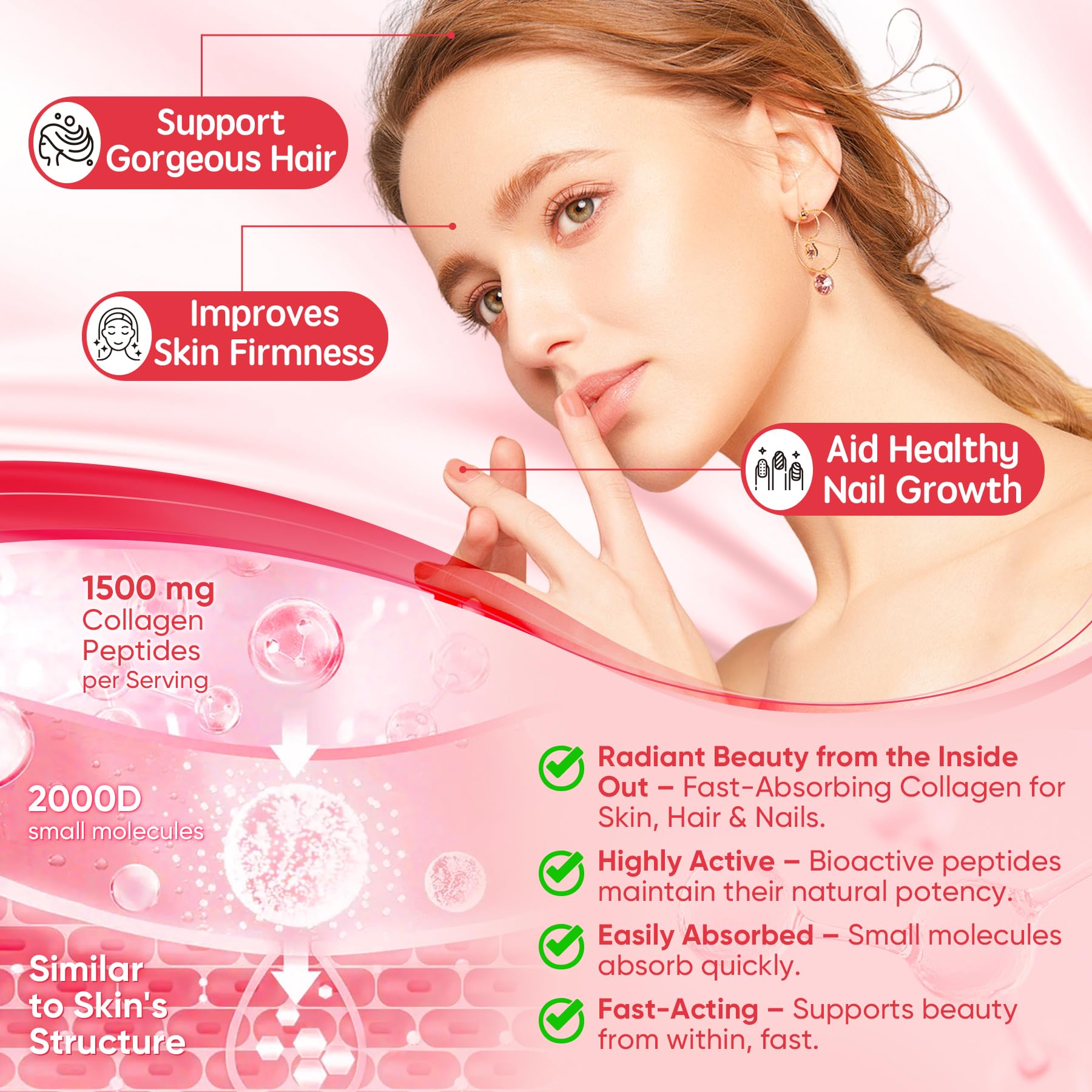 LILICARE Collagen Peptide Gummies on a wooden table with fresh strawberries