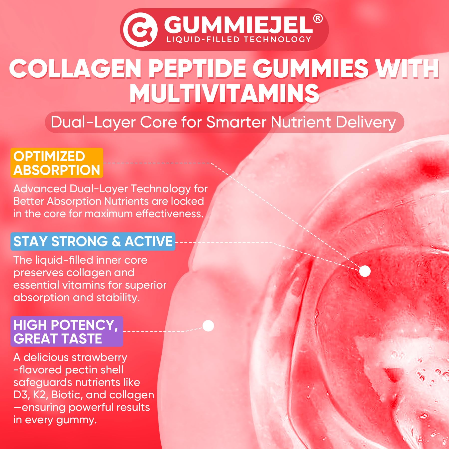LILICARE Collagen Peptide Gummies packaging back view showing ingredients