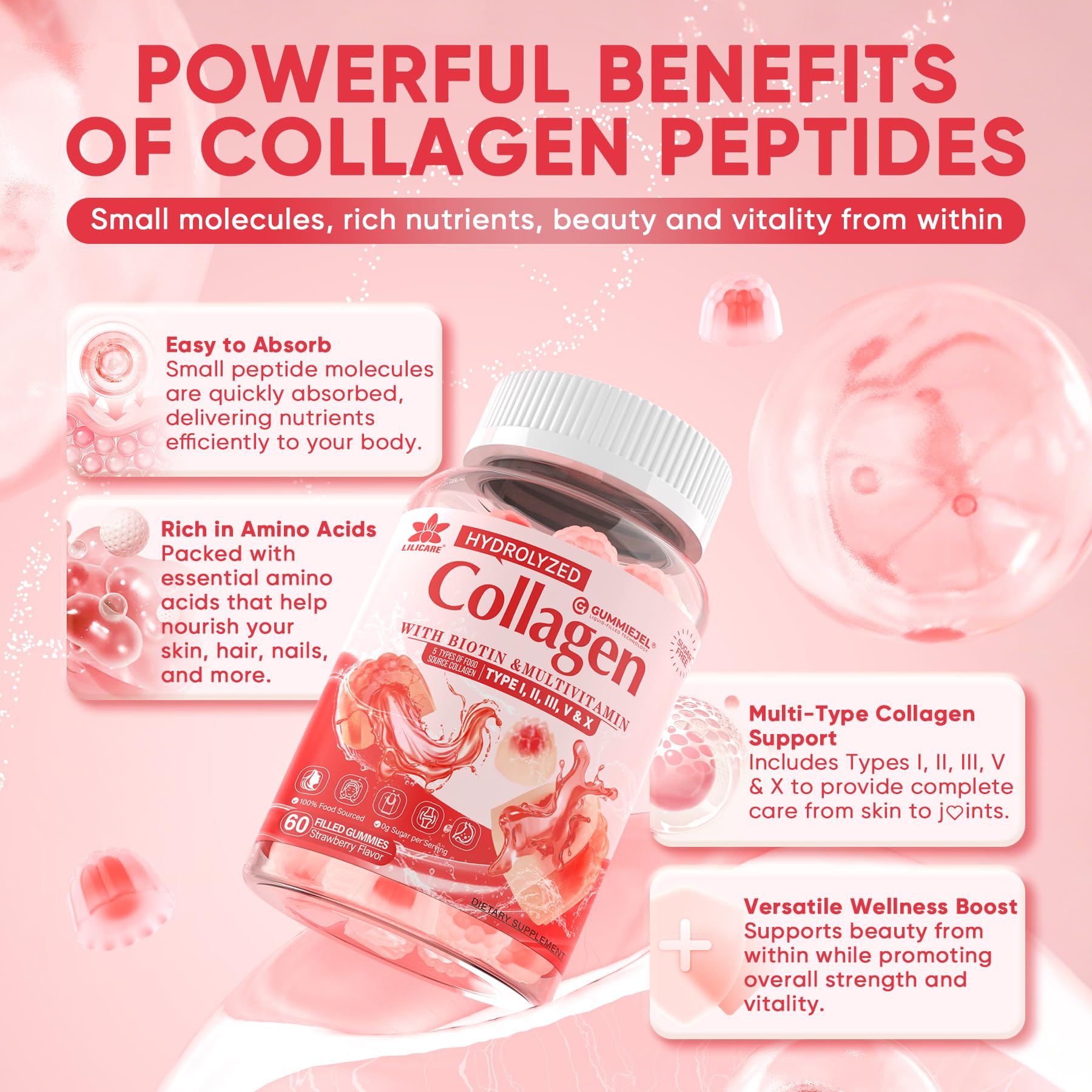 LILICARE Collagen Peptide Gummies with a measuring spoon